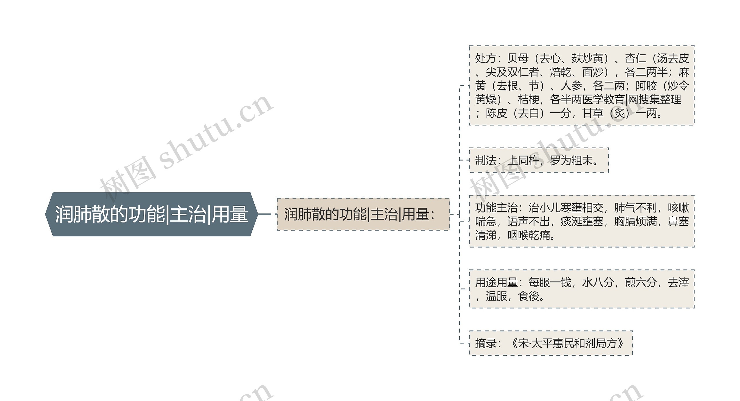 润肺散的功能|主治|用量思维导图