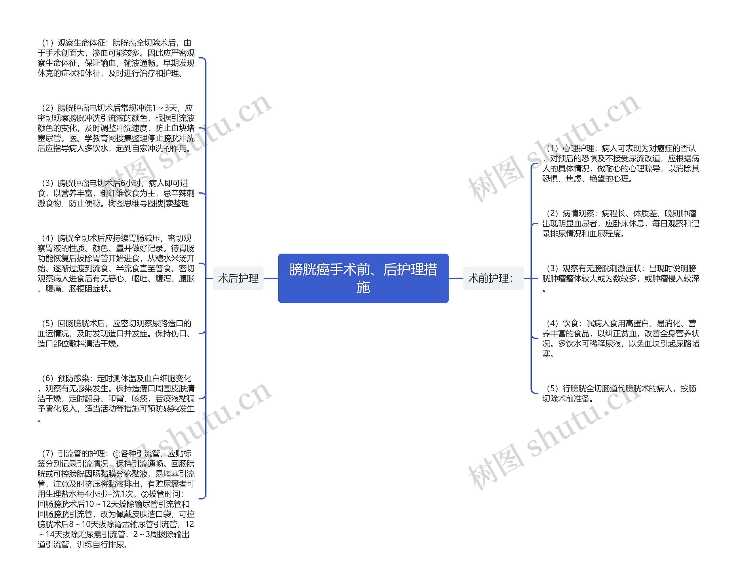 膀胱癌手术前、后护理措施思维导图