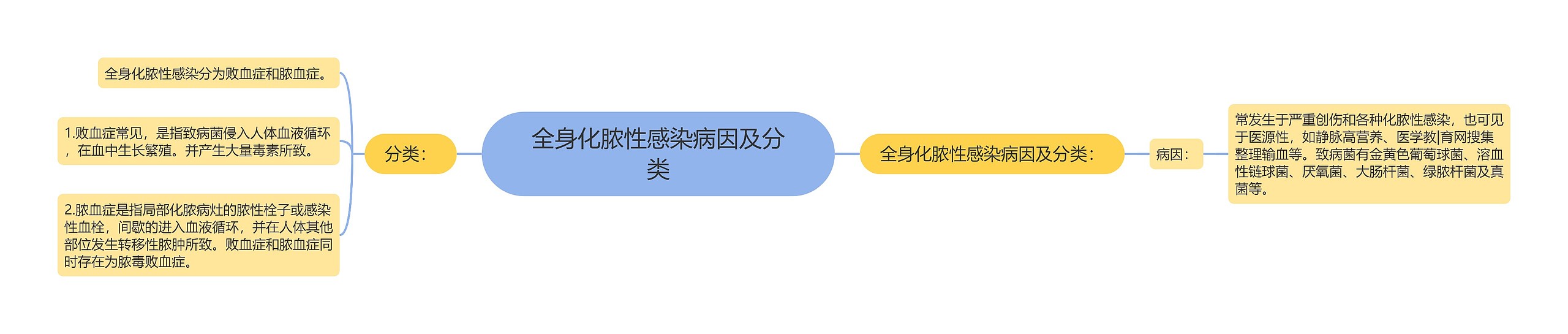 全身化脓性感染病因及分类思维导图