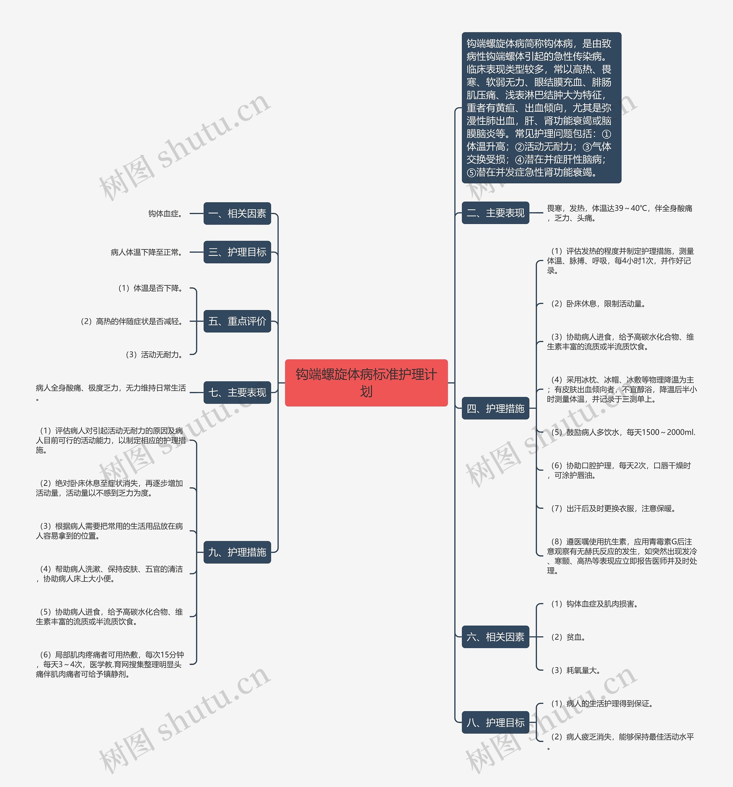 钩端螺旋体病标准护理计划思维导图