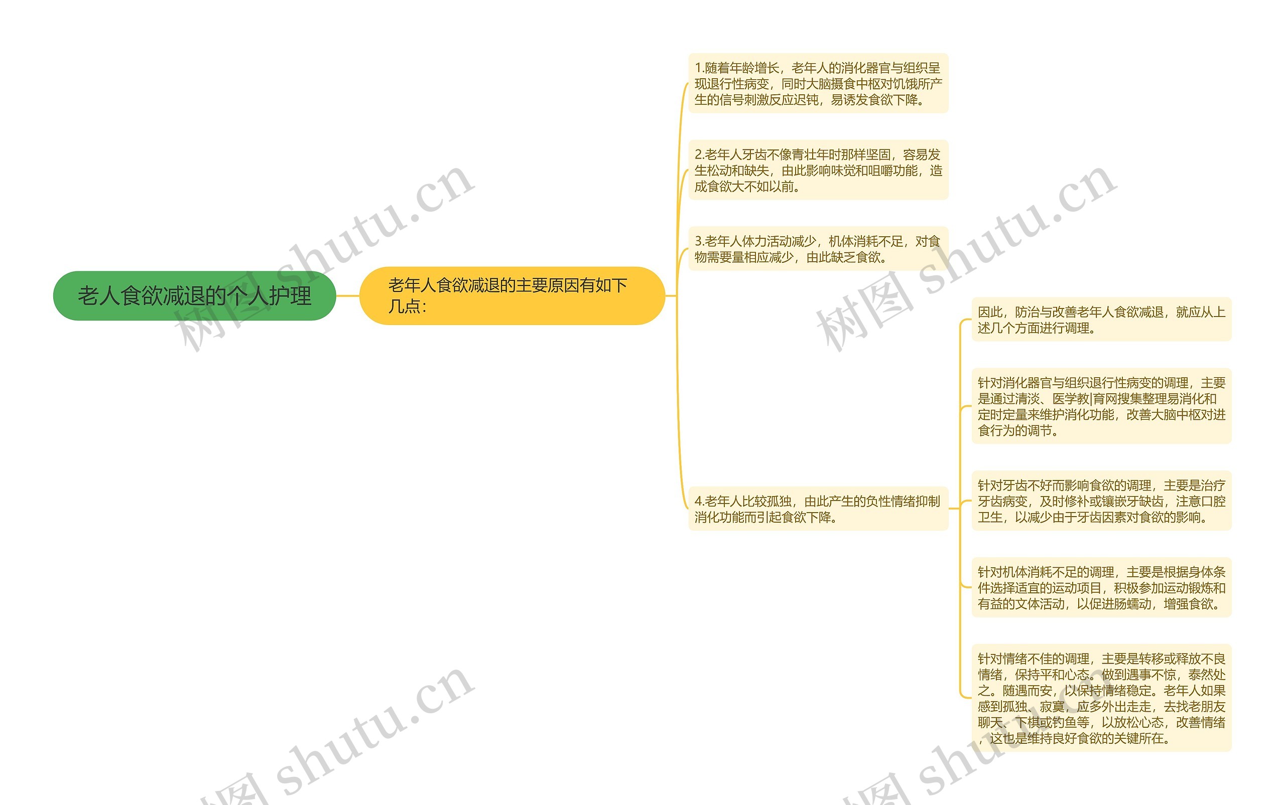 老人食欲减退的个人护理思维导图