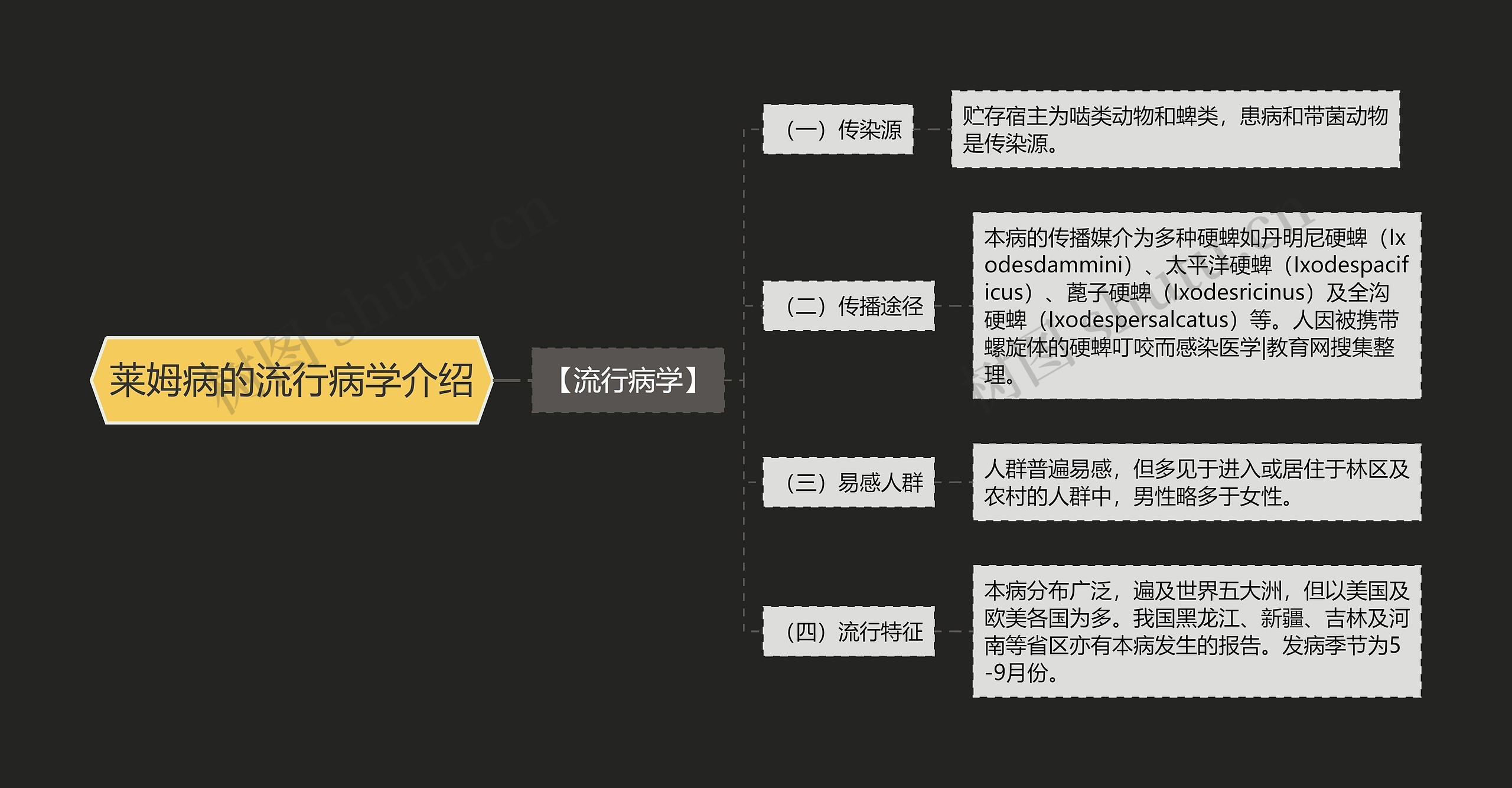 莱姆病的流行病学介绍思维导图