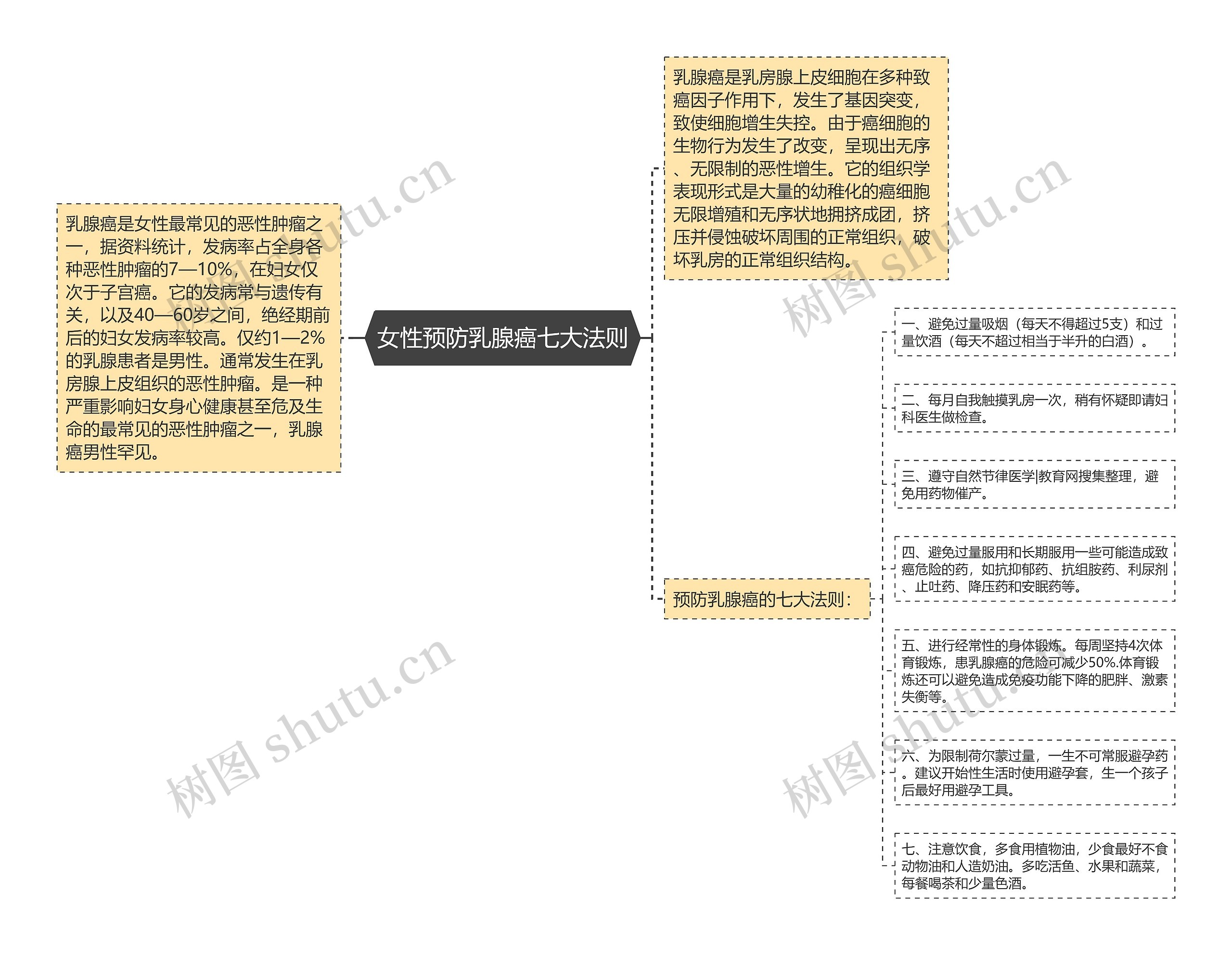 女性预防乳腺癌七大法则思维导图