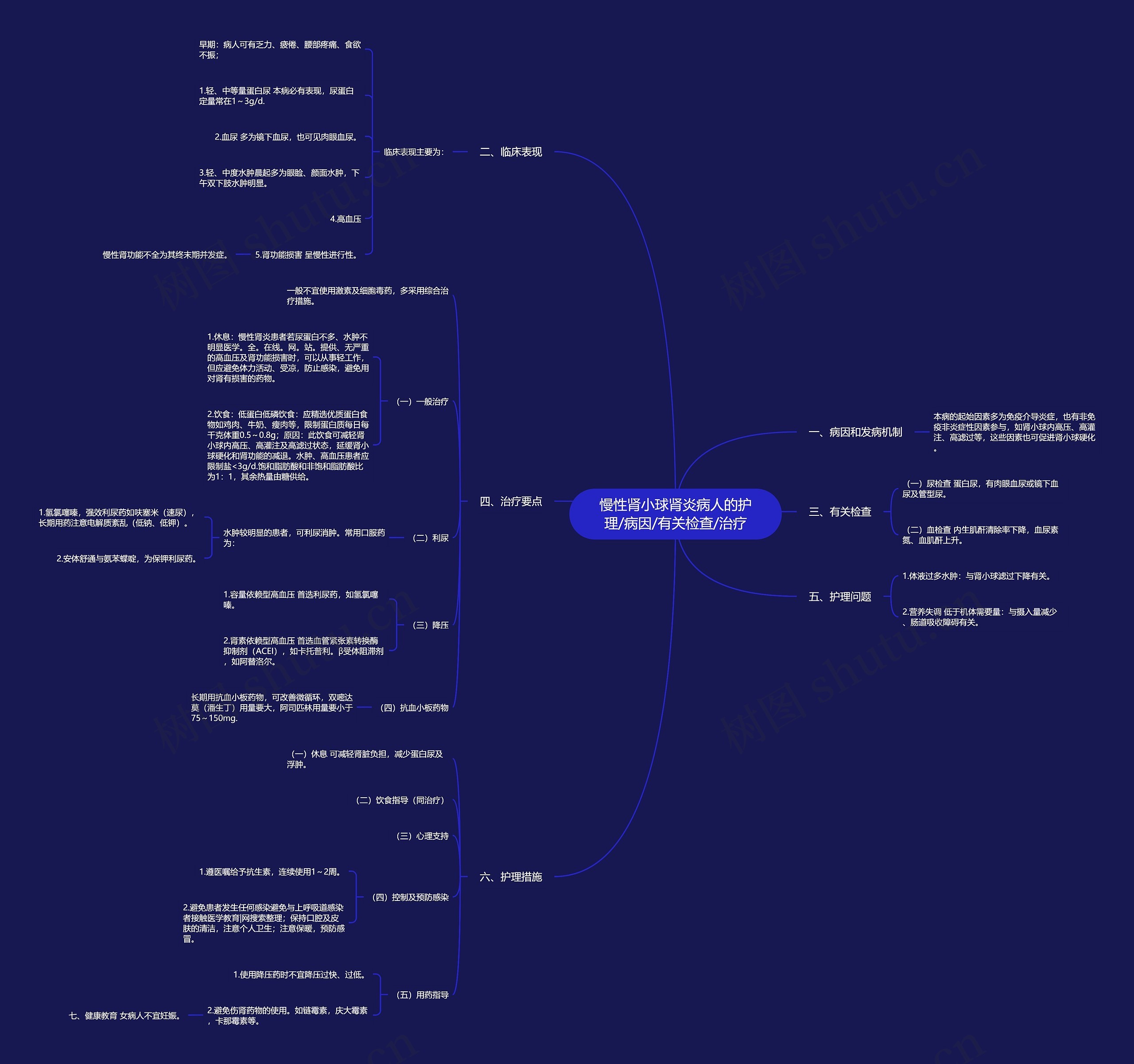 慢性肾小球肾炎病人的护理/病因/有关检查/治疗思维导图