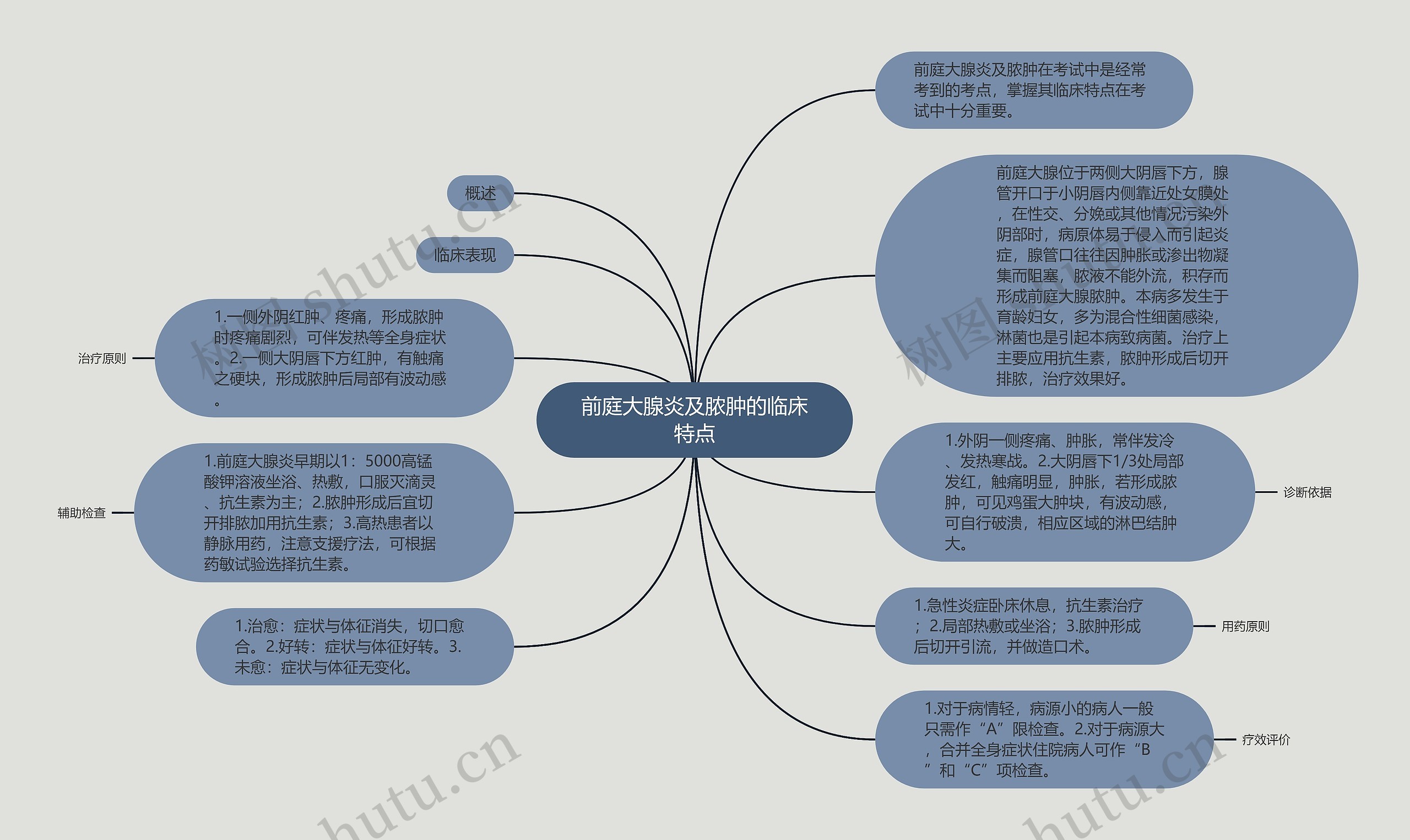 前庭大腺炎及脓肿的临床特点思维导图