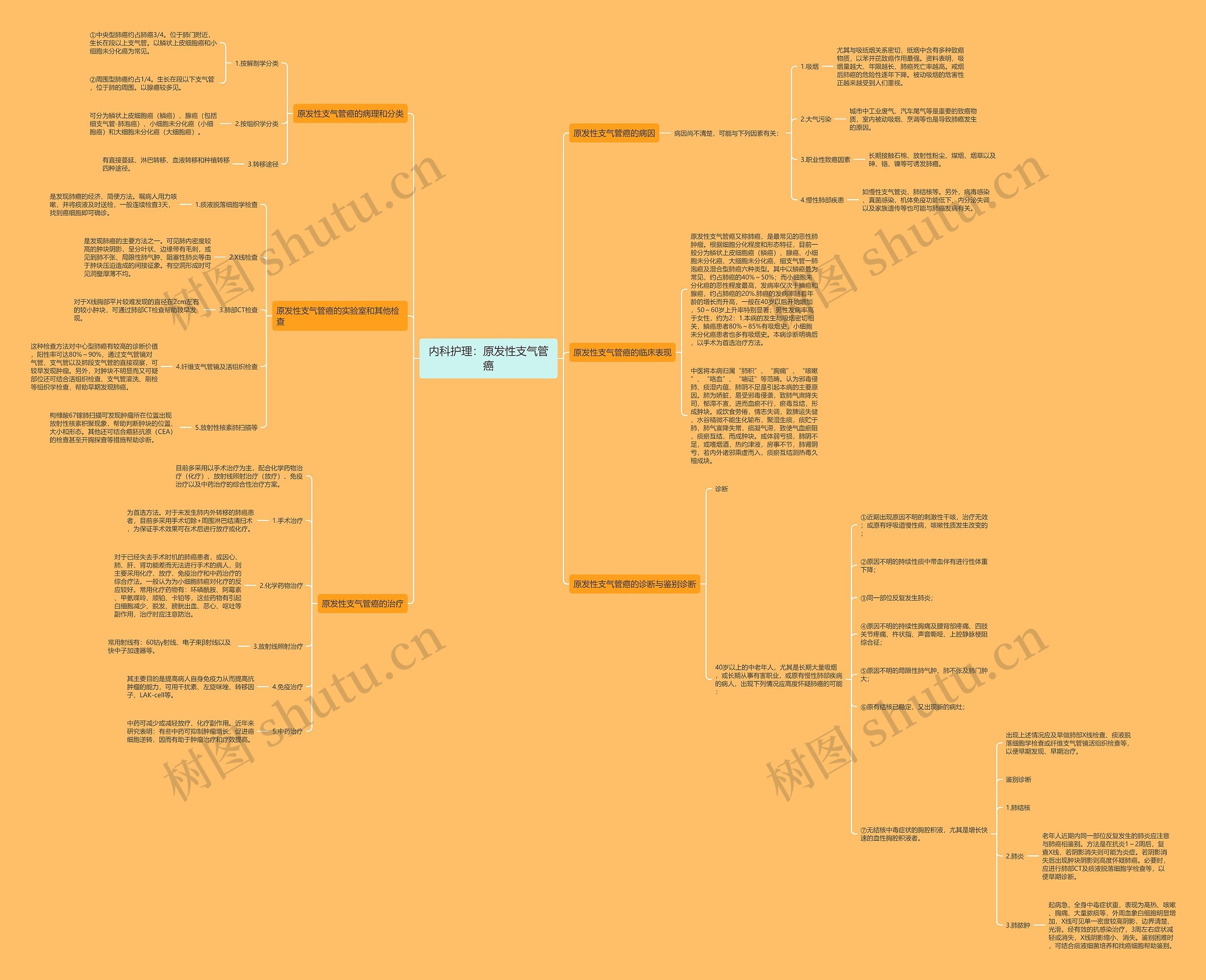 内科护理：原发性支气管癌思维导图