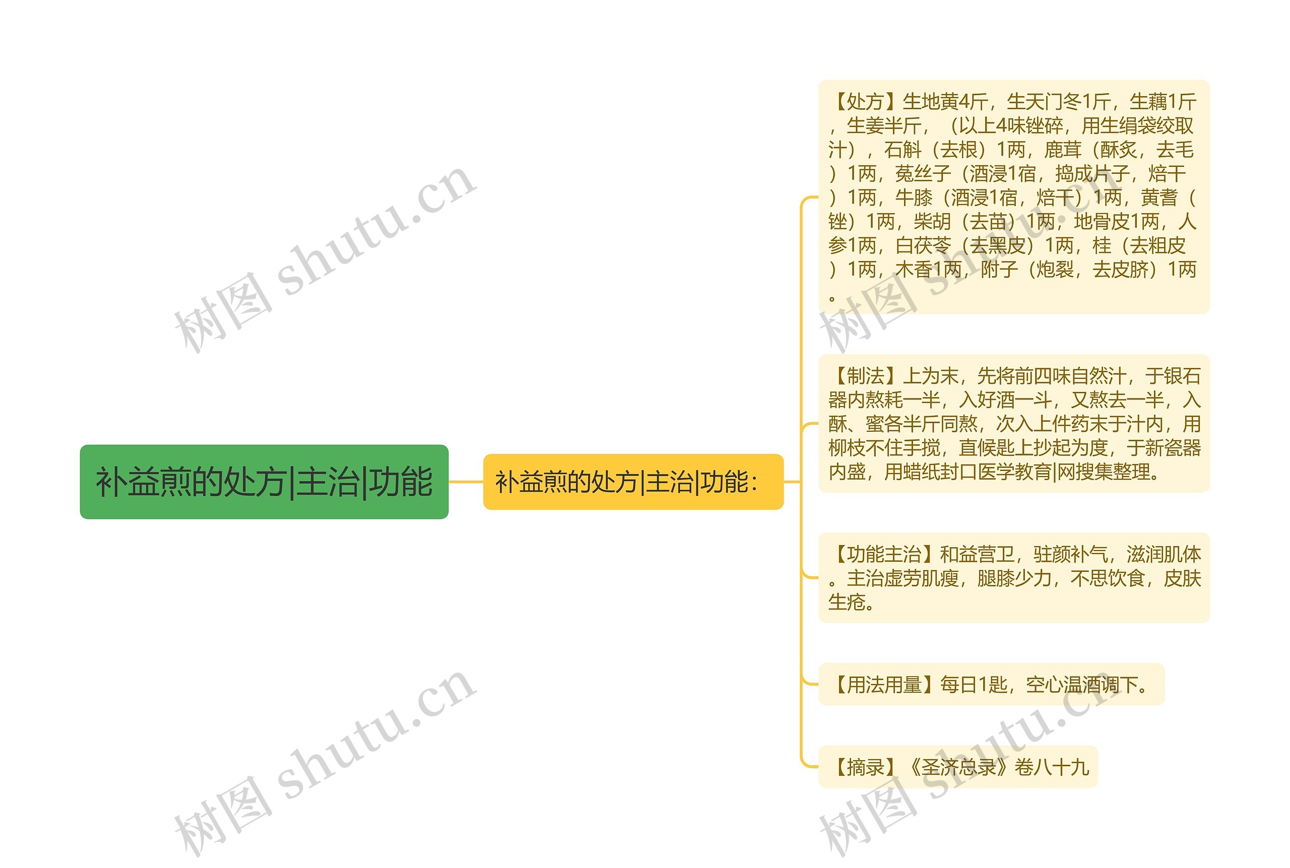 补益煎的处方|主治|功能思维导图