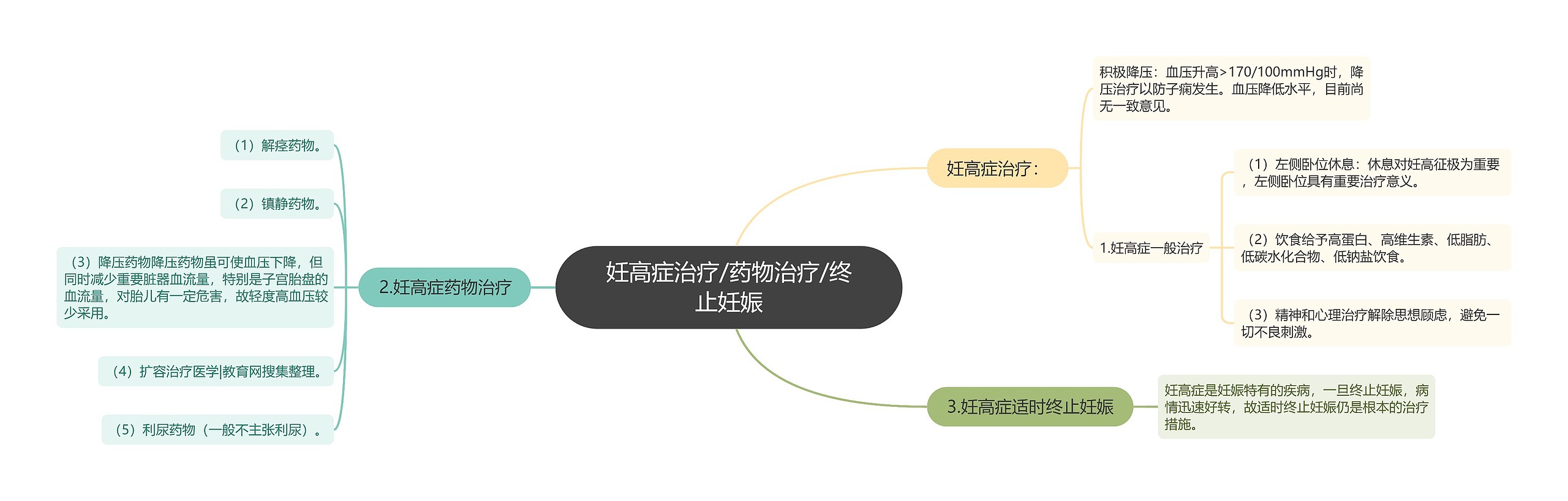 妊高症治疗/药物治疗/终止妊娠思维导图