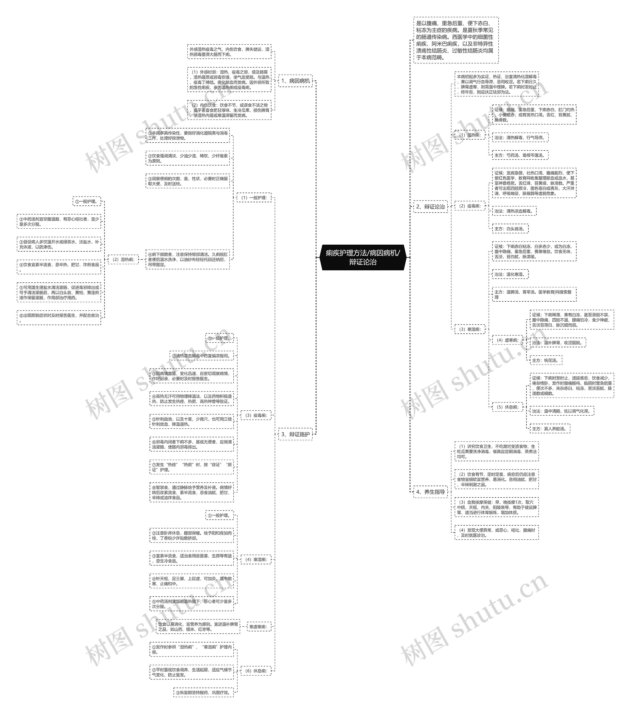 痢疾护理方法/病因病机/辩证论治思维导图