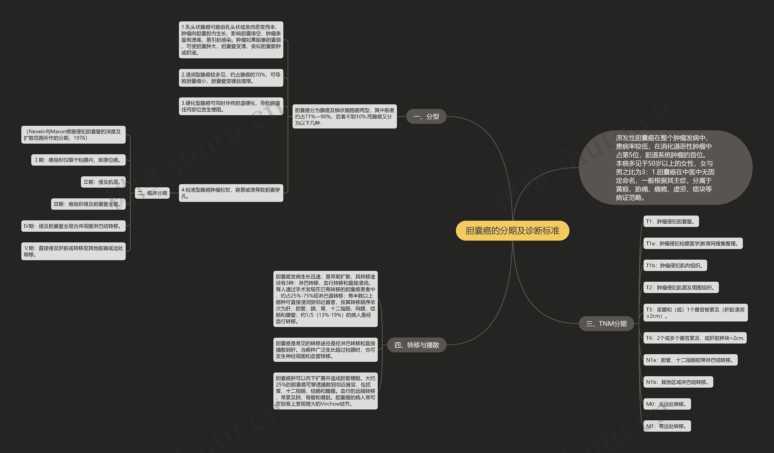 胆囊癌的分期及诊断标准思维导图