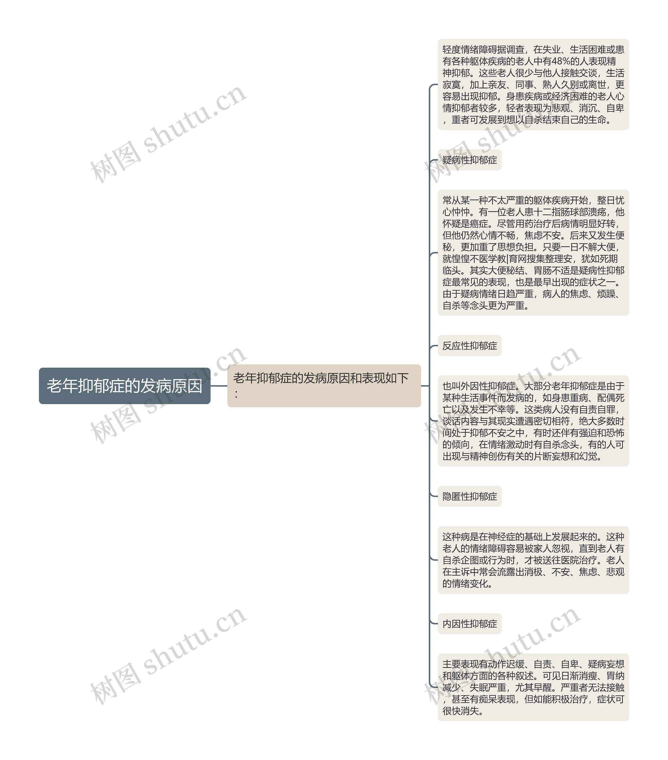 老年抑郁症的发病原因思维导图