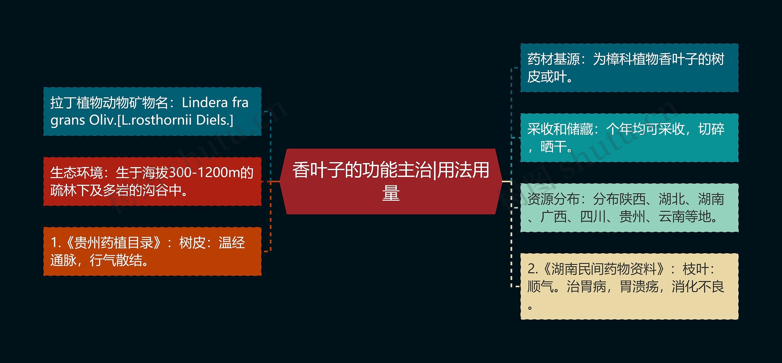 香叶子的功能主治|用法用量思维导图