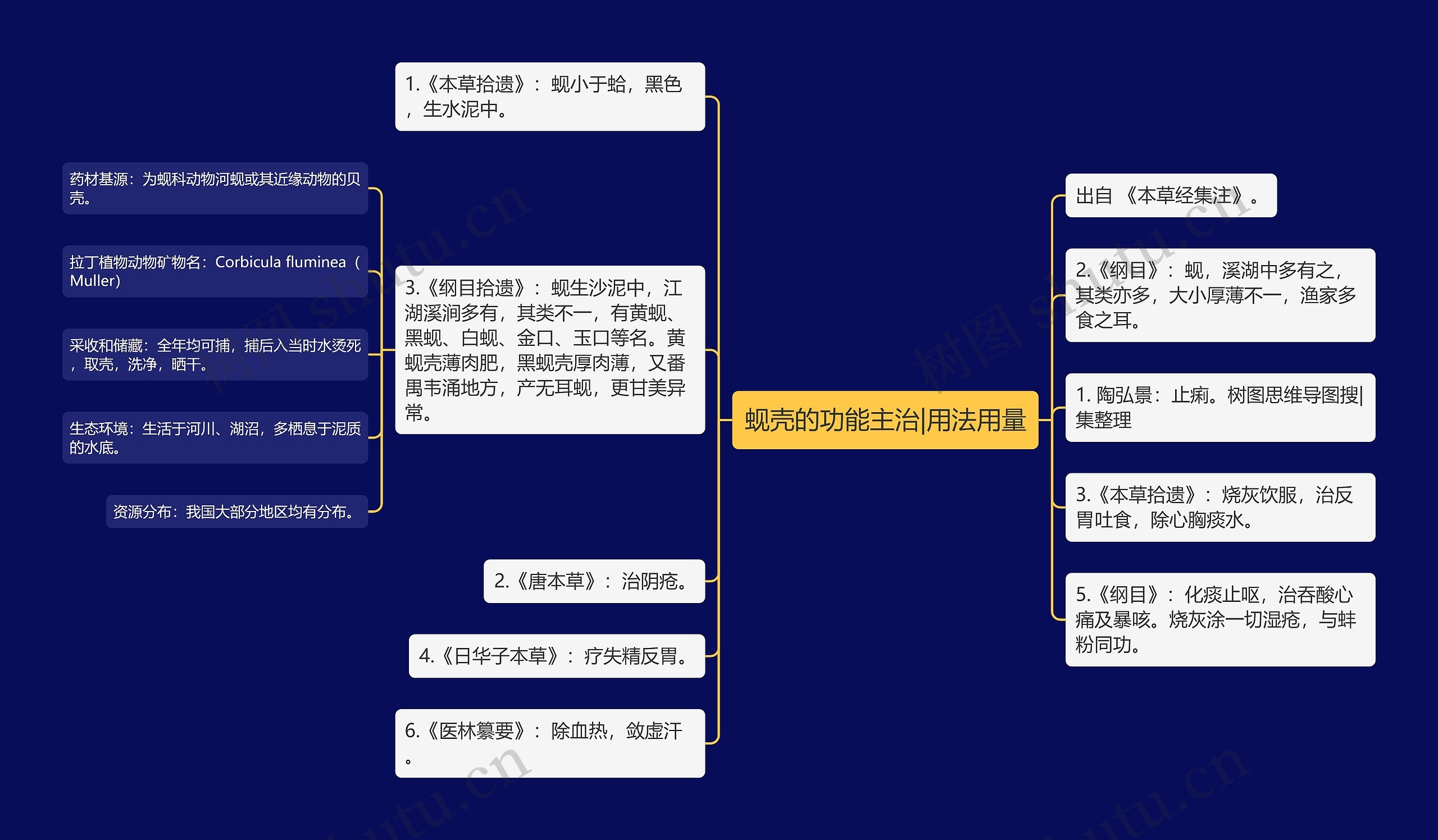 蚬壳的功能主治|用法用量思维导图