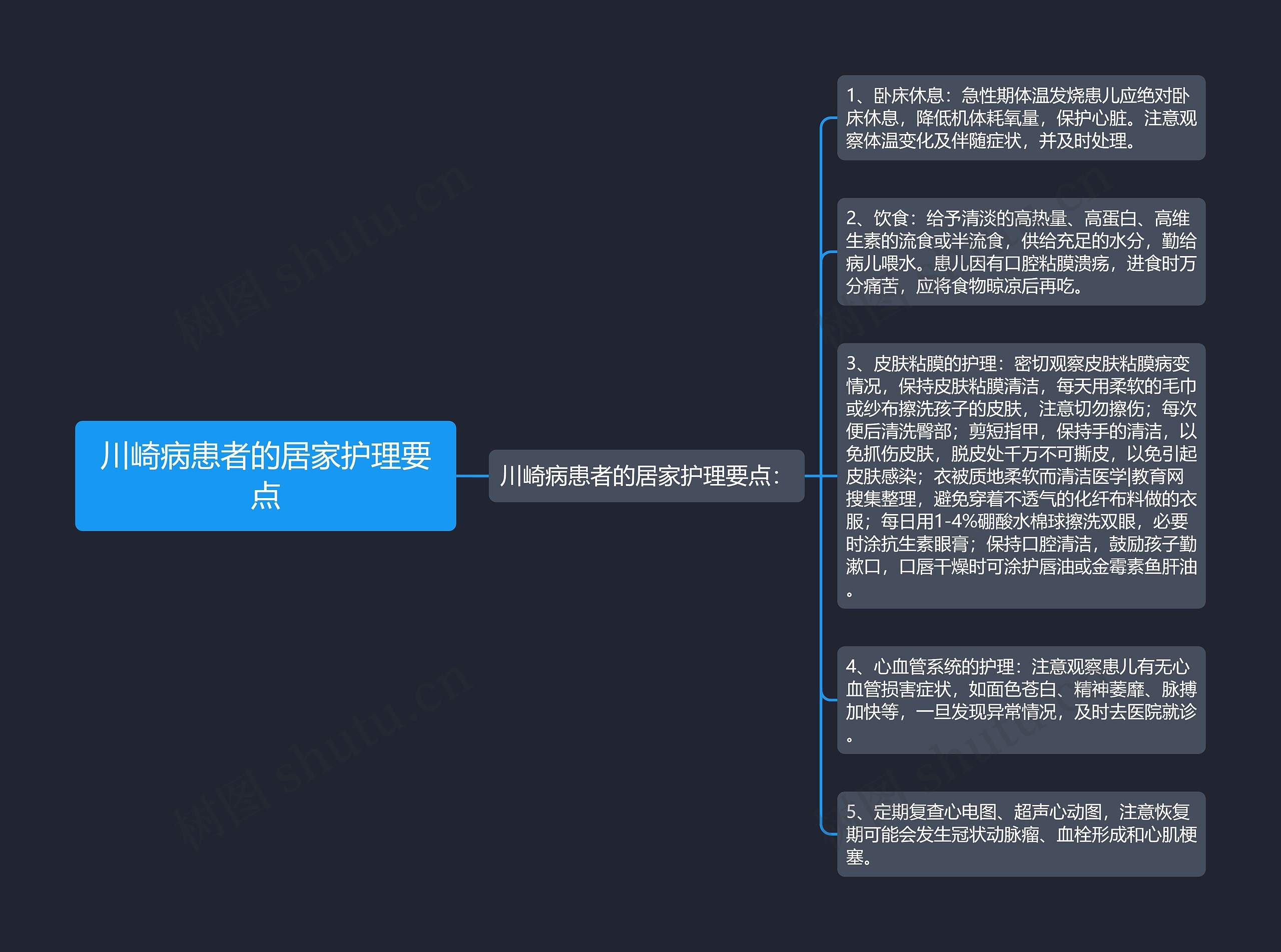 川崎病患者的居家护理要点思维导图