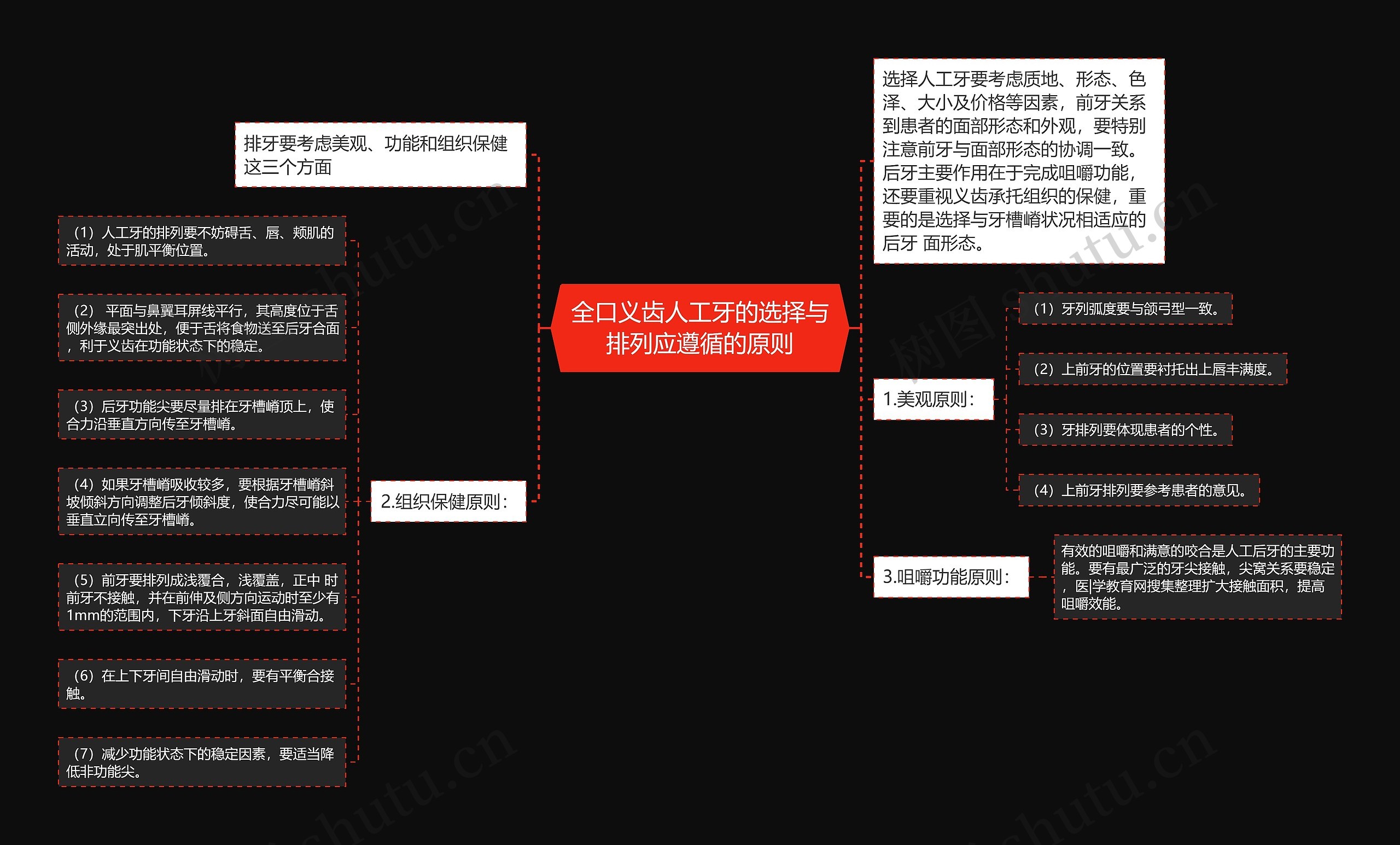 全口义齿人工牙的选择与排列应遵循的原则思维导图