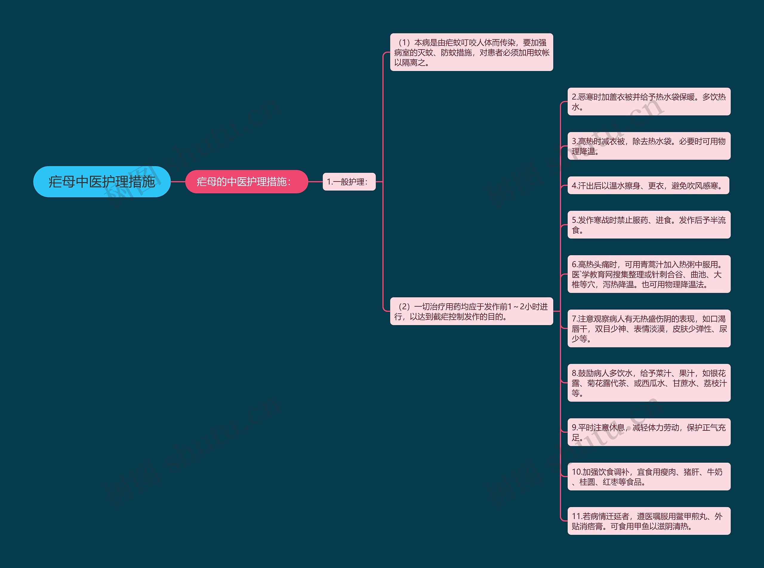 疟母中医护理措施思维导图