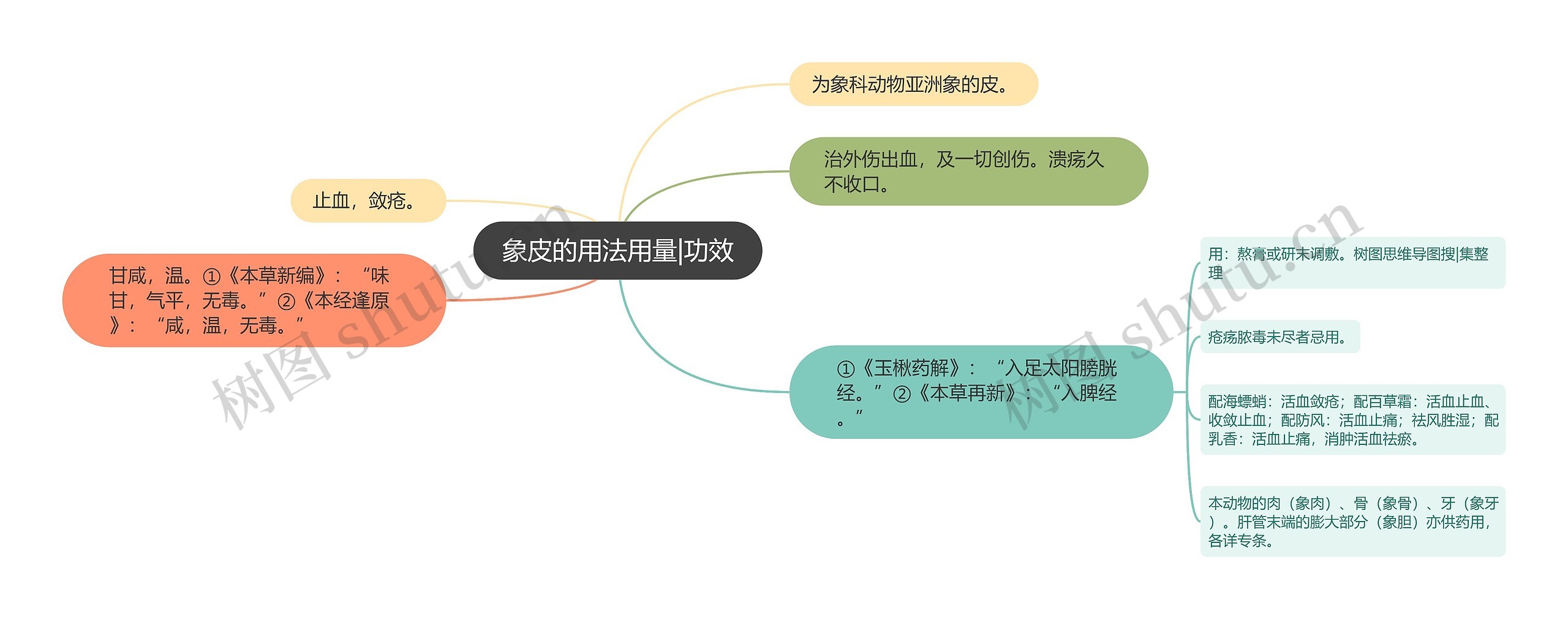 象皮的用法用量|功效思维导图