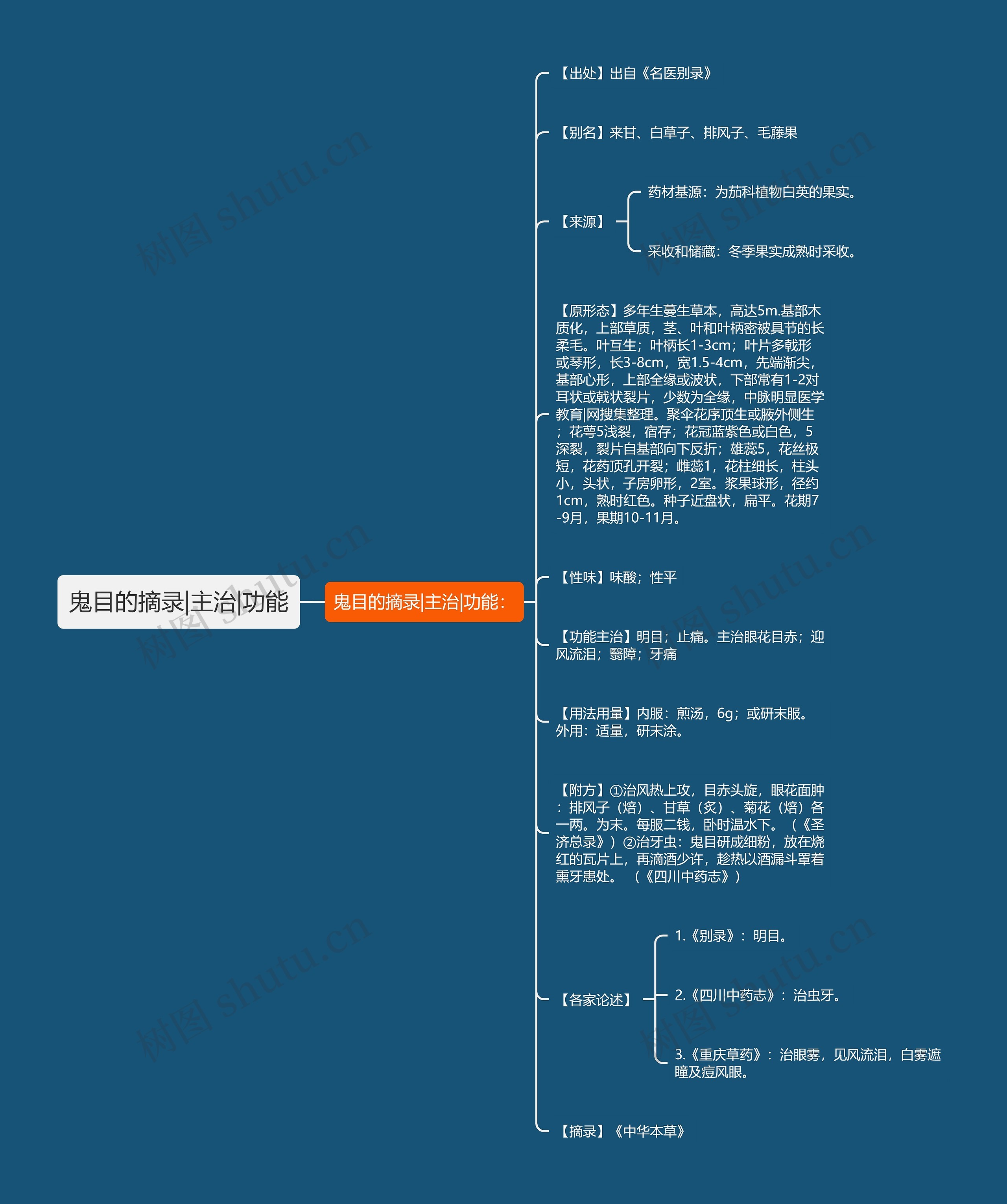 鬼目的摘录|主治|功能思维导图