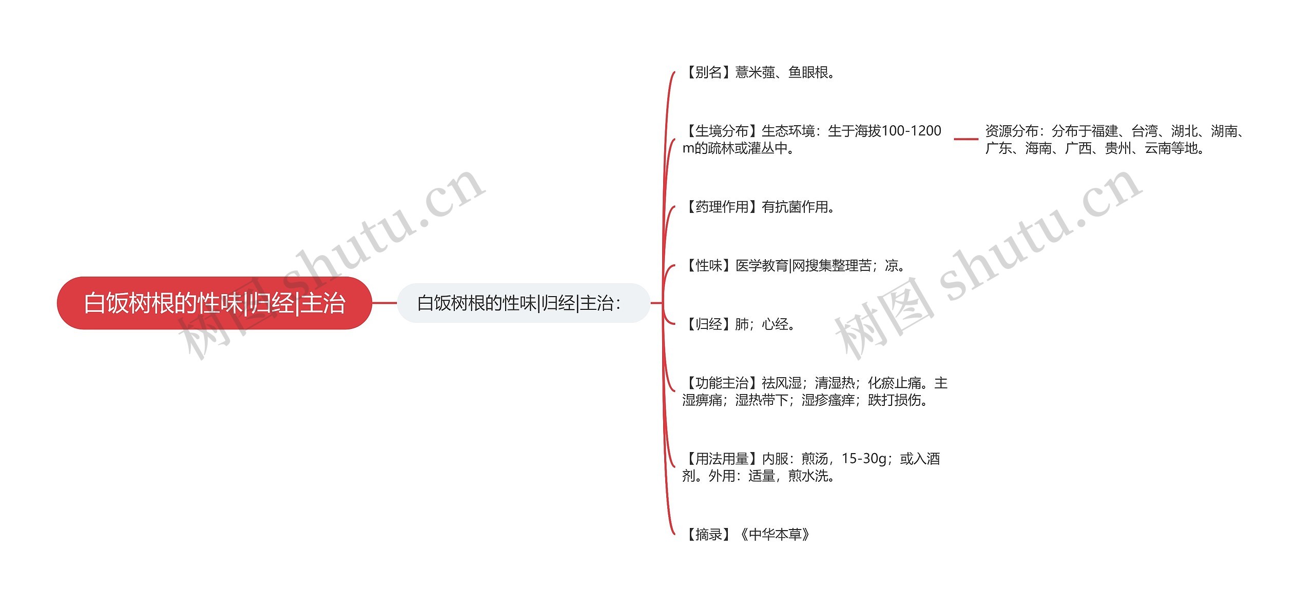 白饭树根的性味|归经|主治思维导图