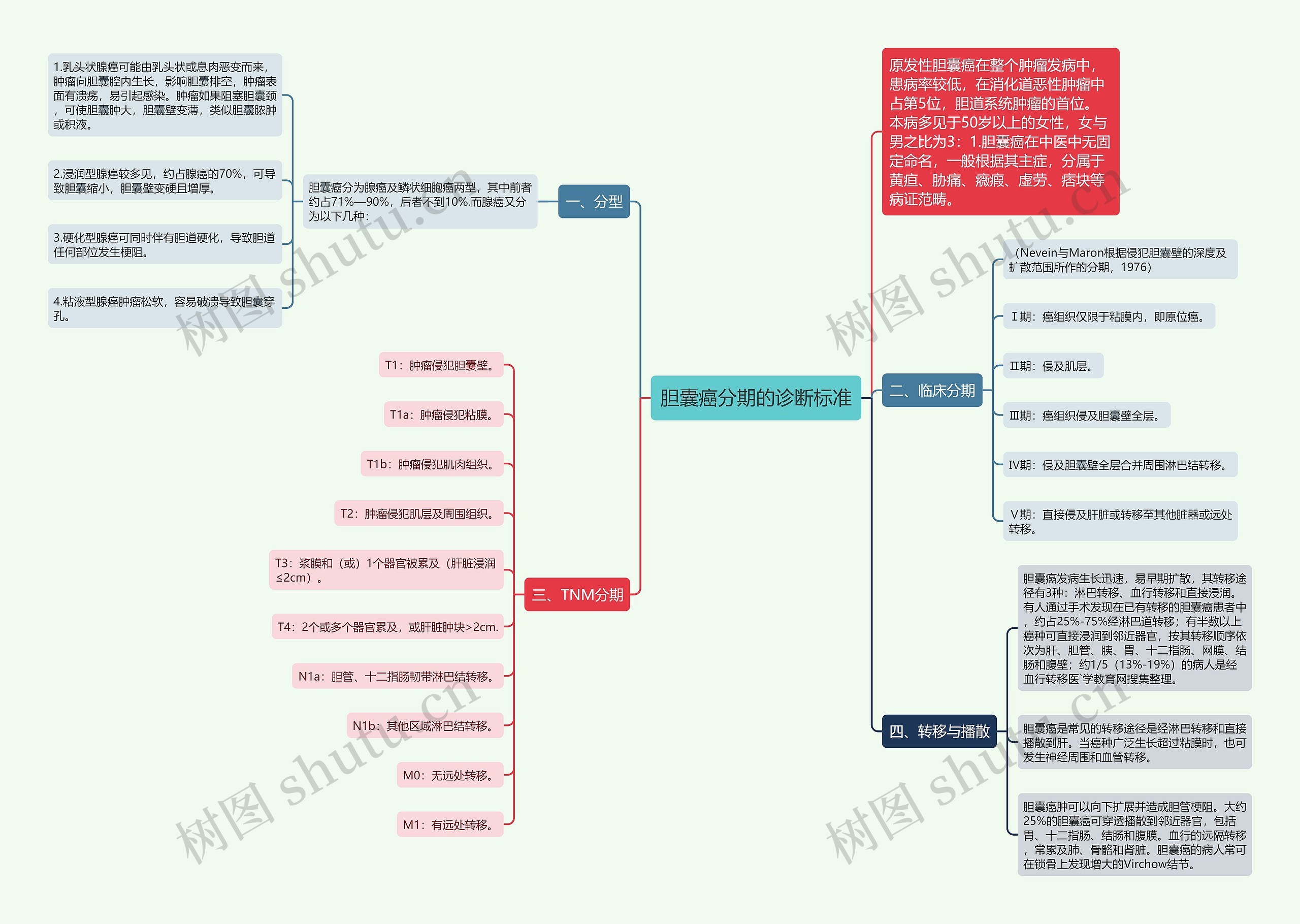 胆囊癌分期的诊断标准思维导图