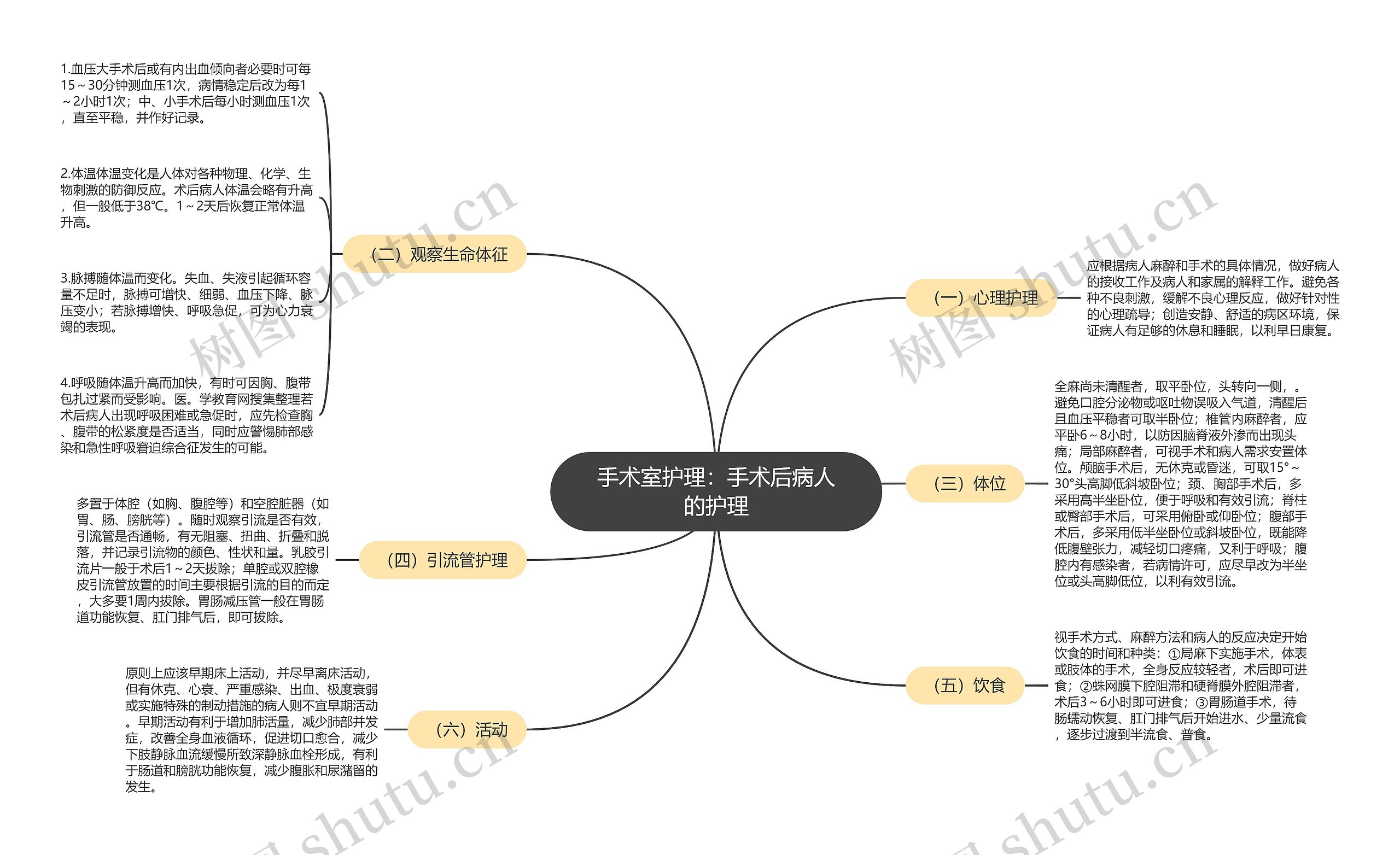 手术室护理：手术后病人的护理思维导图