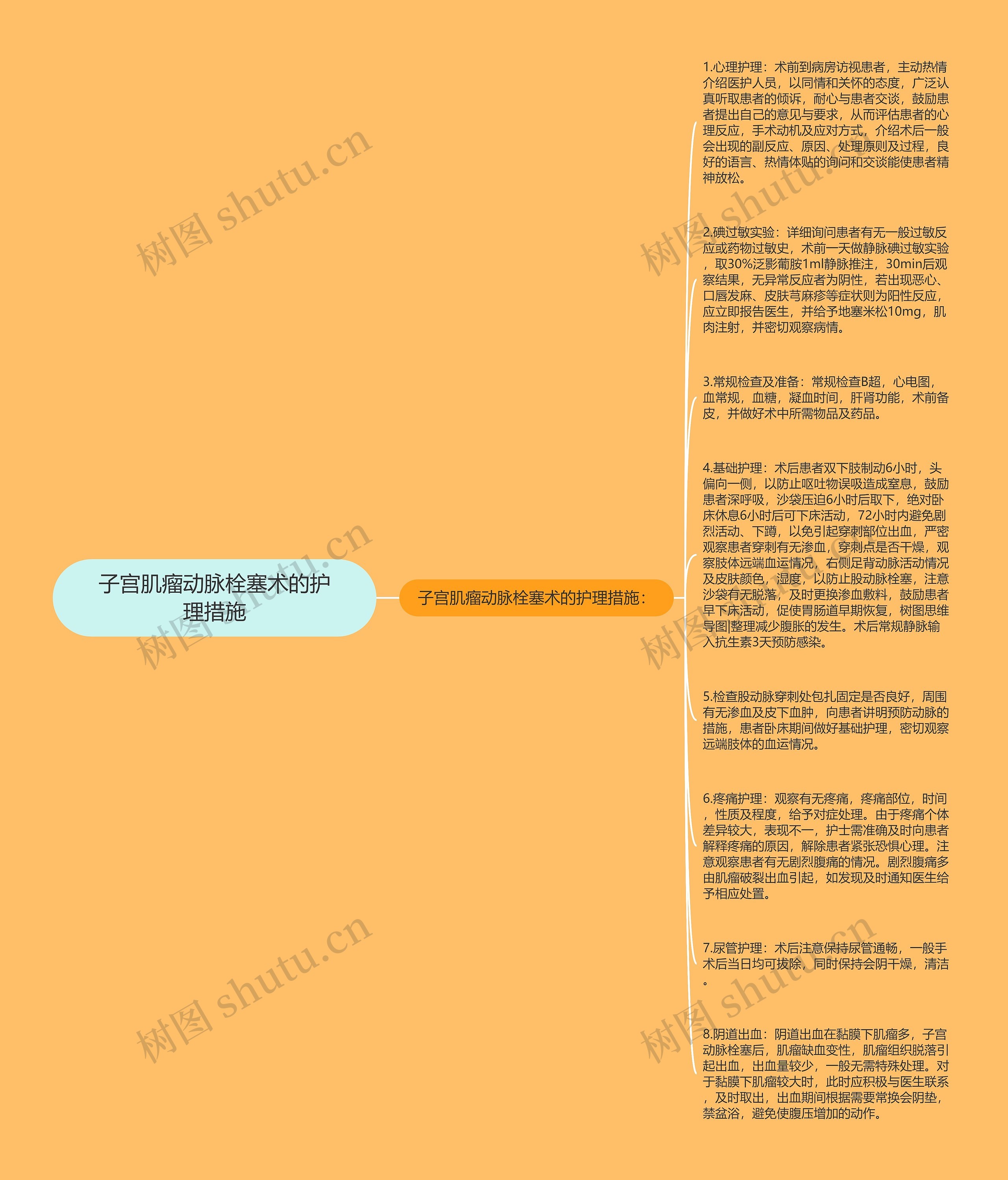 子宫肌瘤动脉栓塞术的护理措施思维导图