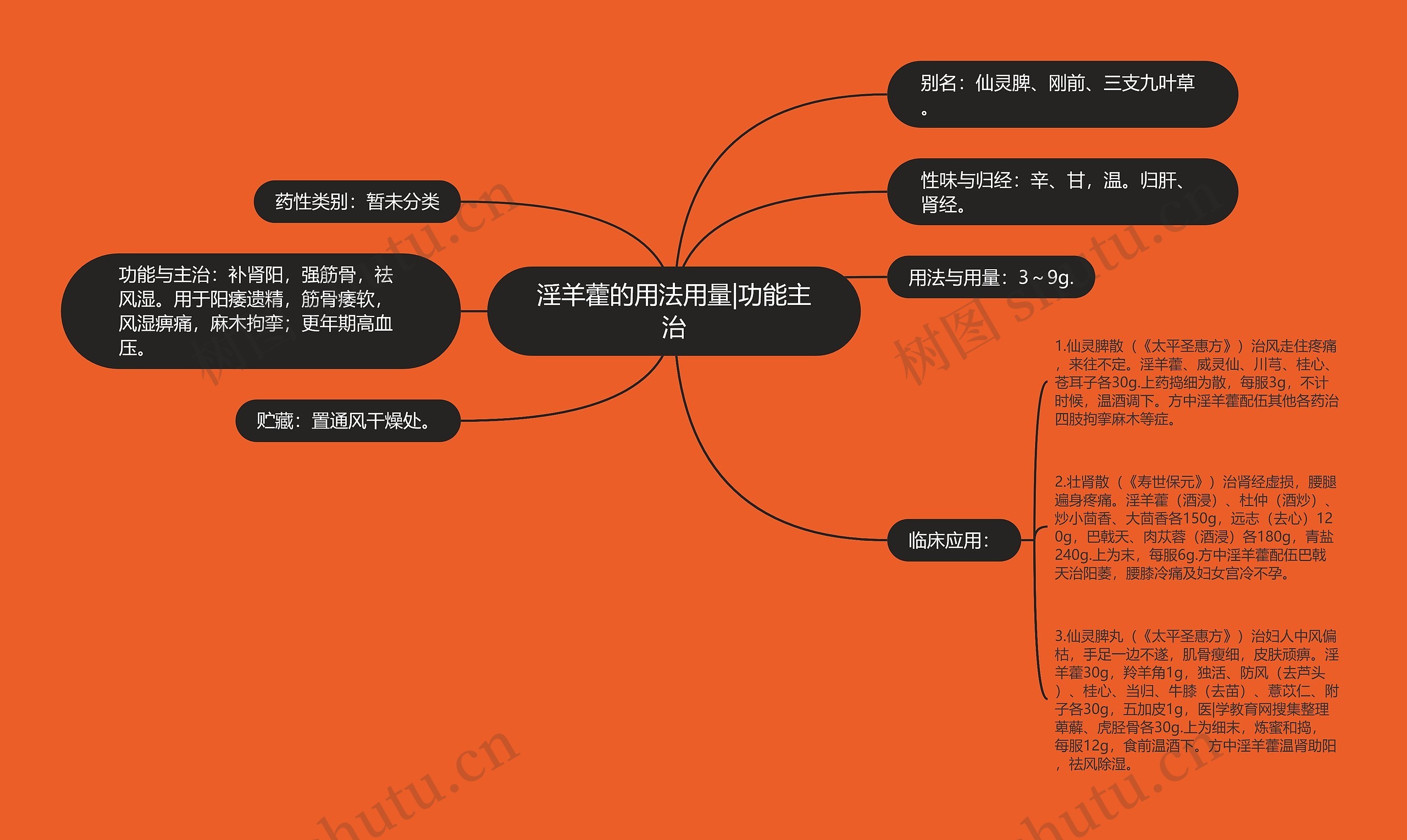 淫羊藿的用法用量|功能主治思维导图