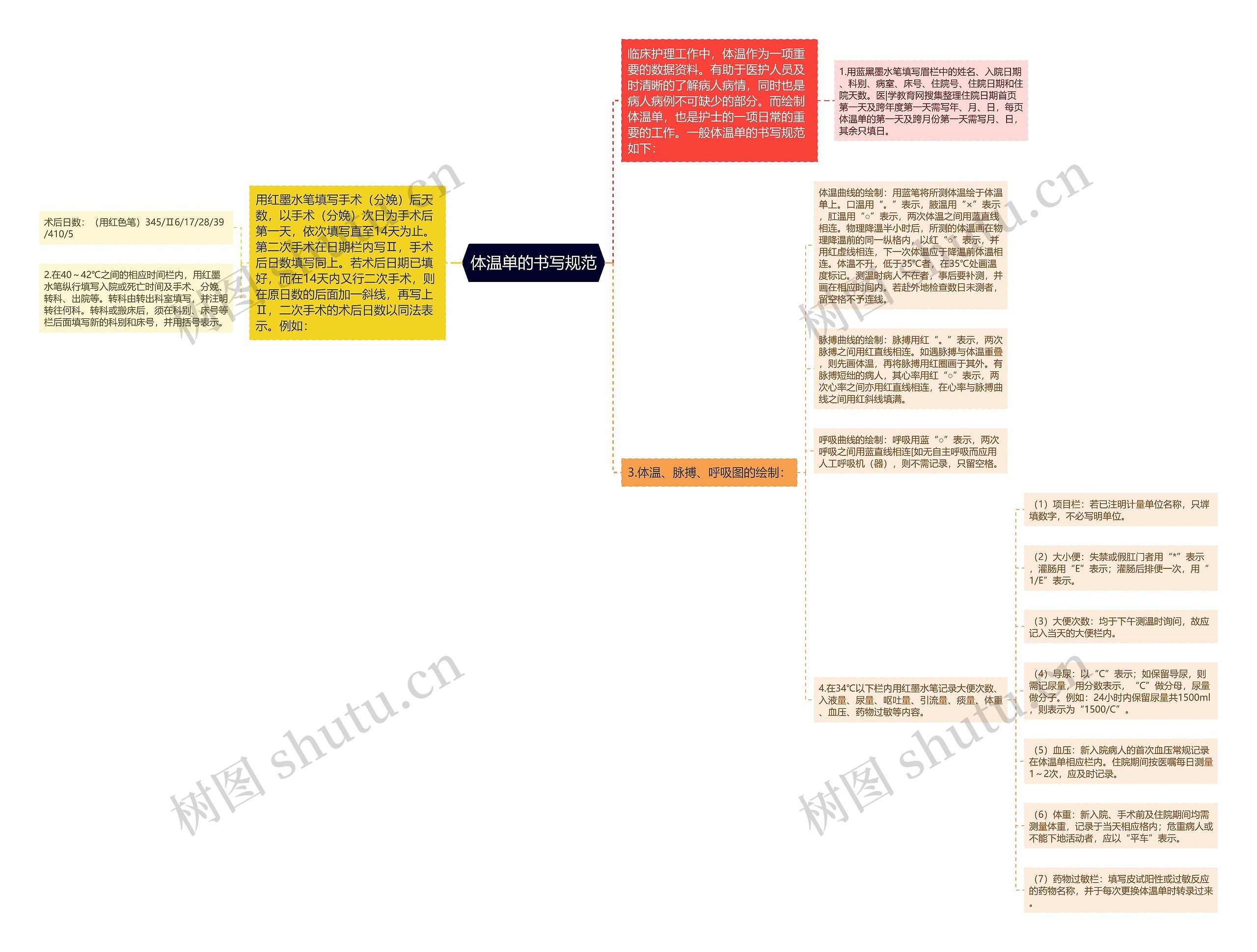 体温单的书写规范思维导图
