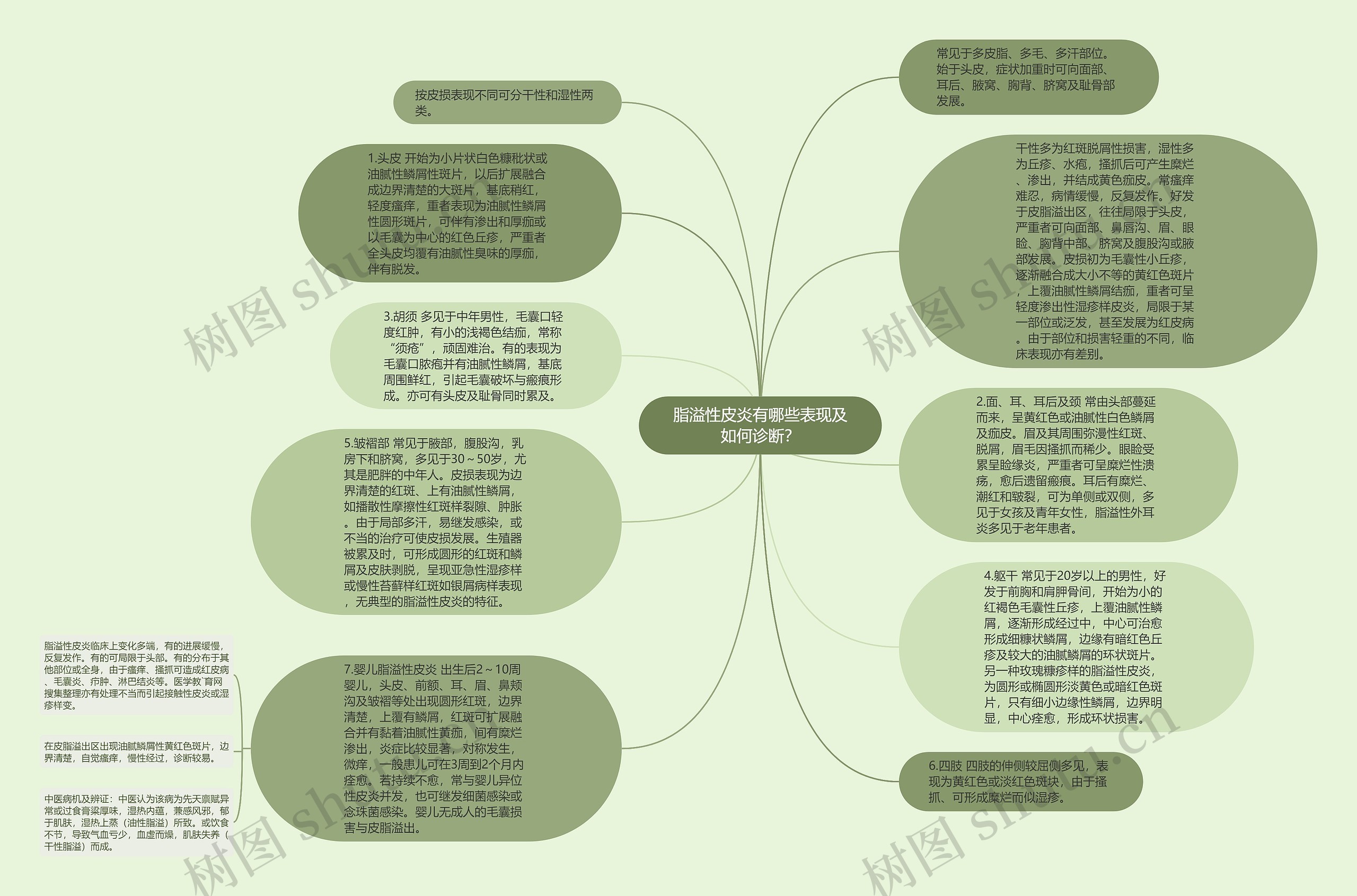 脂溢性皮炎有哪些表现及如何诊断？思维导图