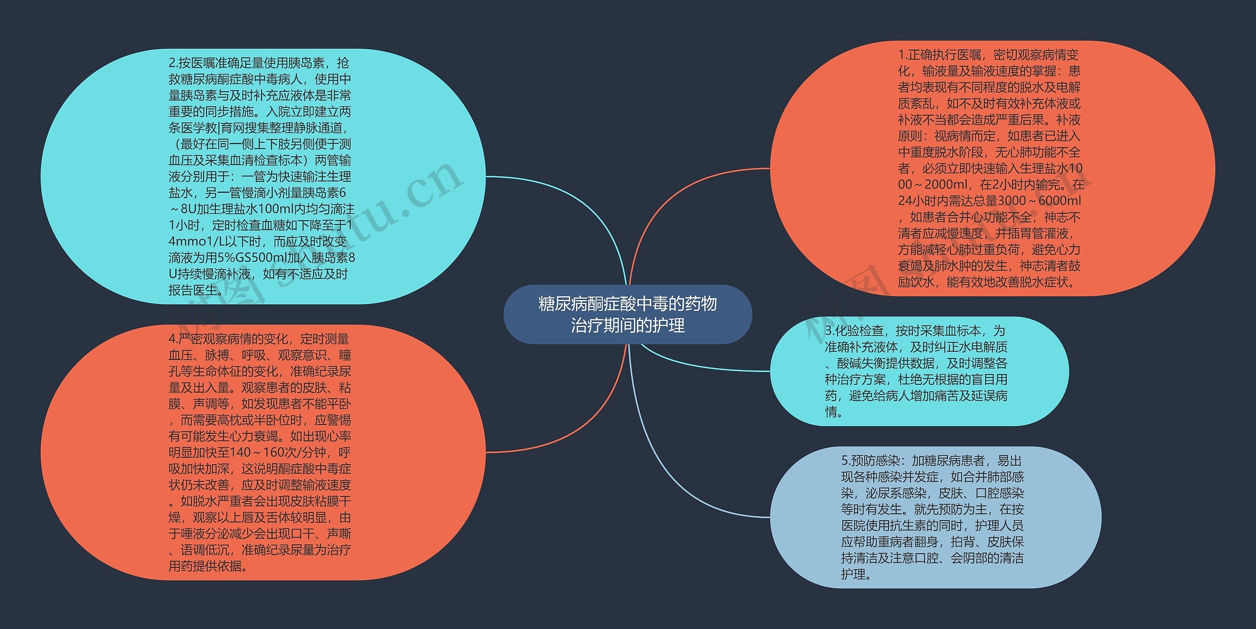 糖尿病酮症酸中毒的药物治疗期间的护理思维导图