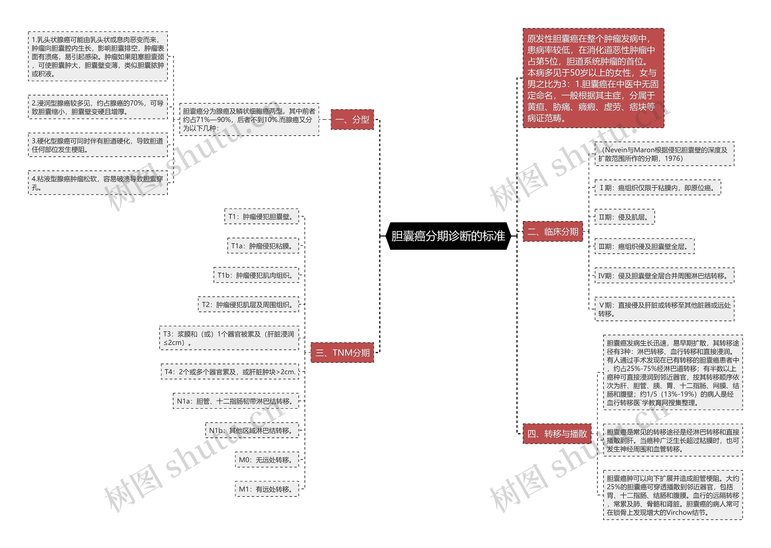 胆囊癌分期诊断的标准思维导图