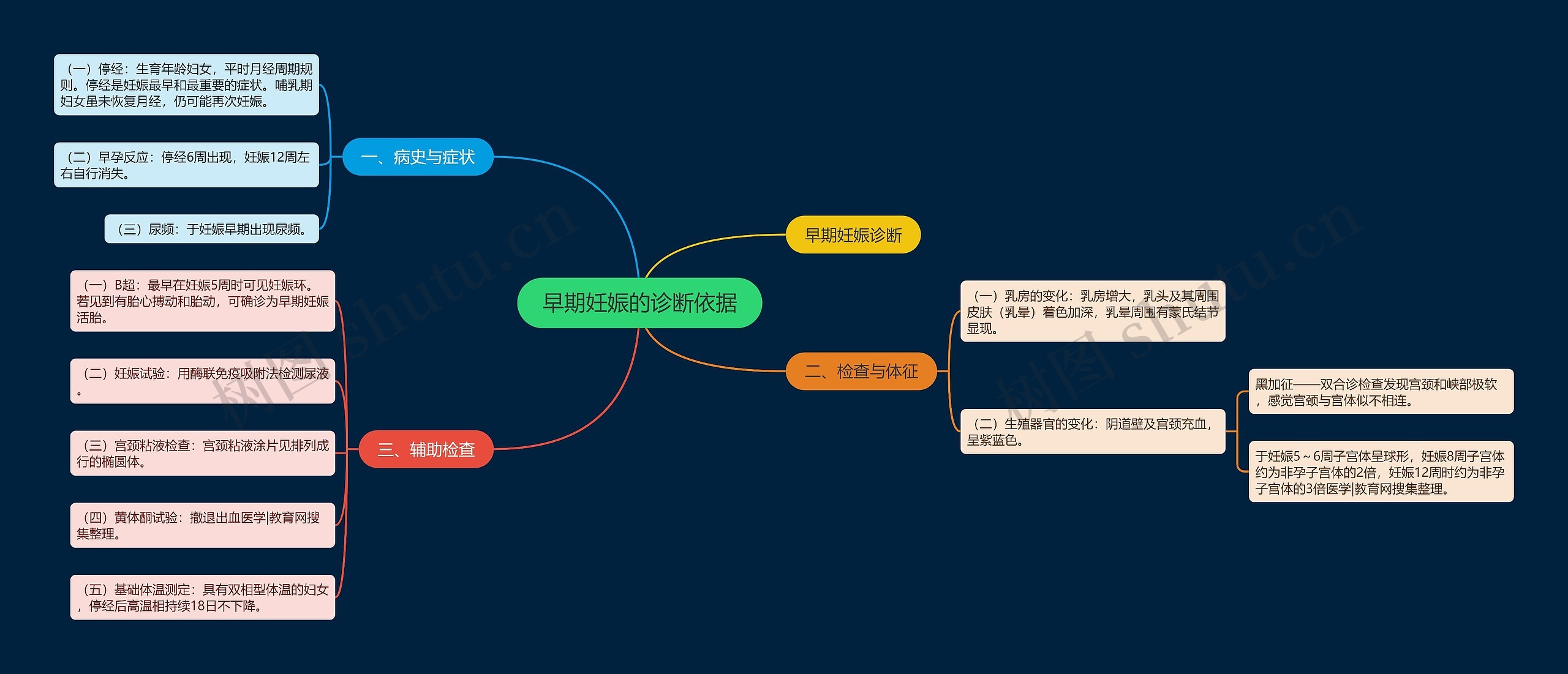 早期妊娠的诊断依据思维导图