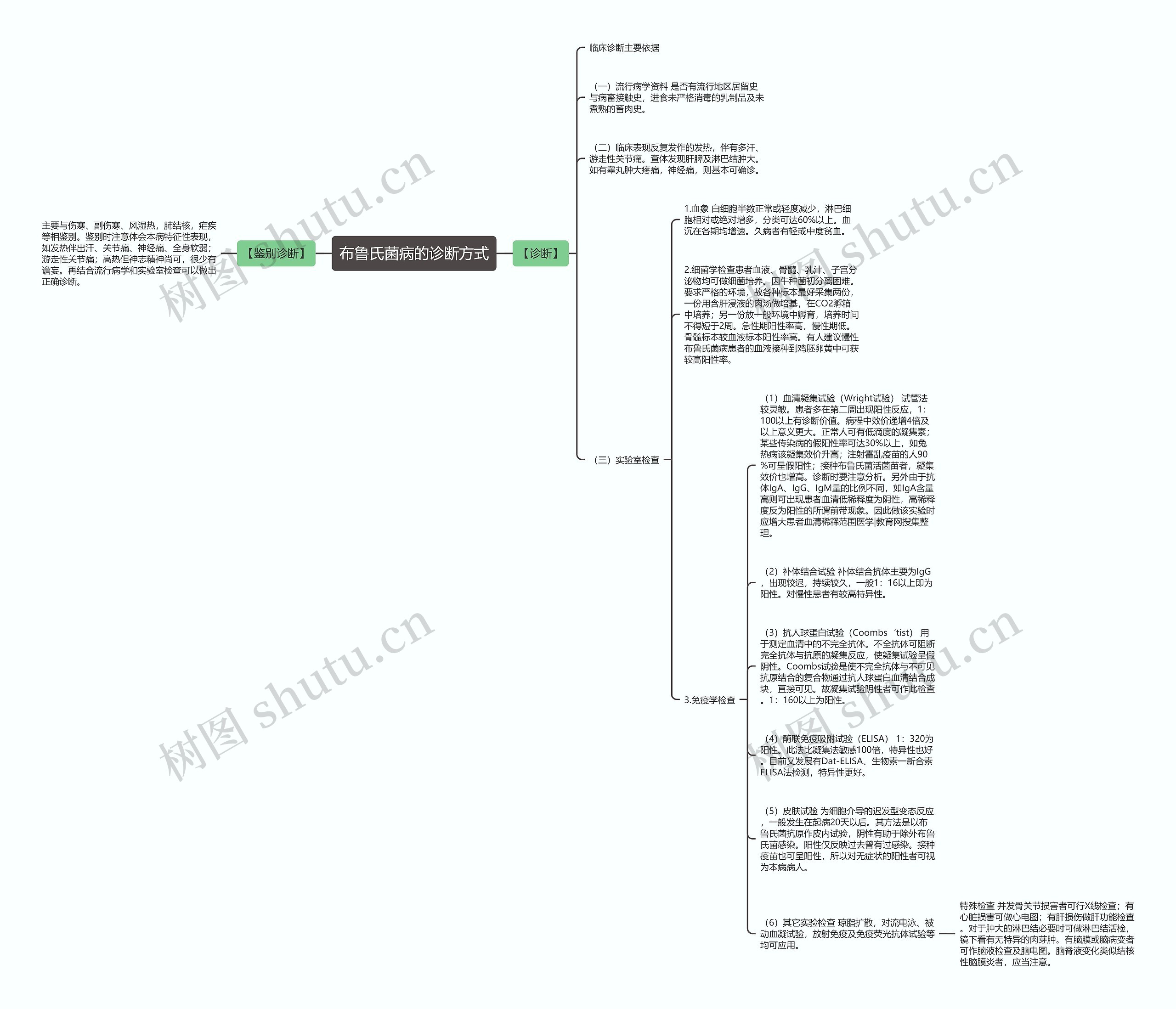 布鲁氏菌病的诊断方式思维导图