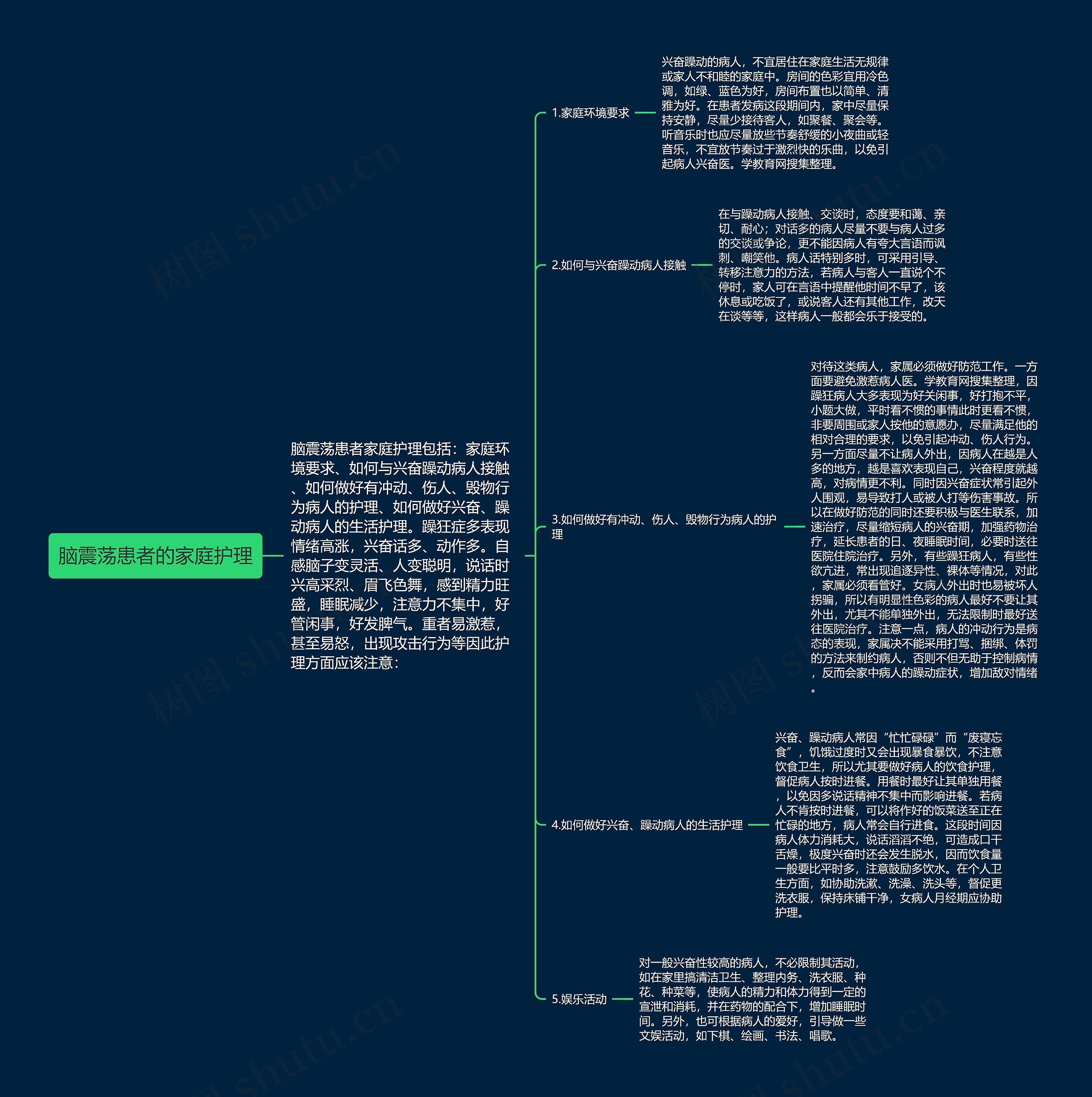 脑震荡患者的家庭护理思维导图