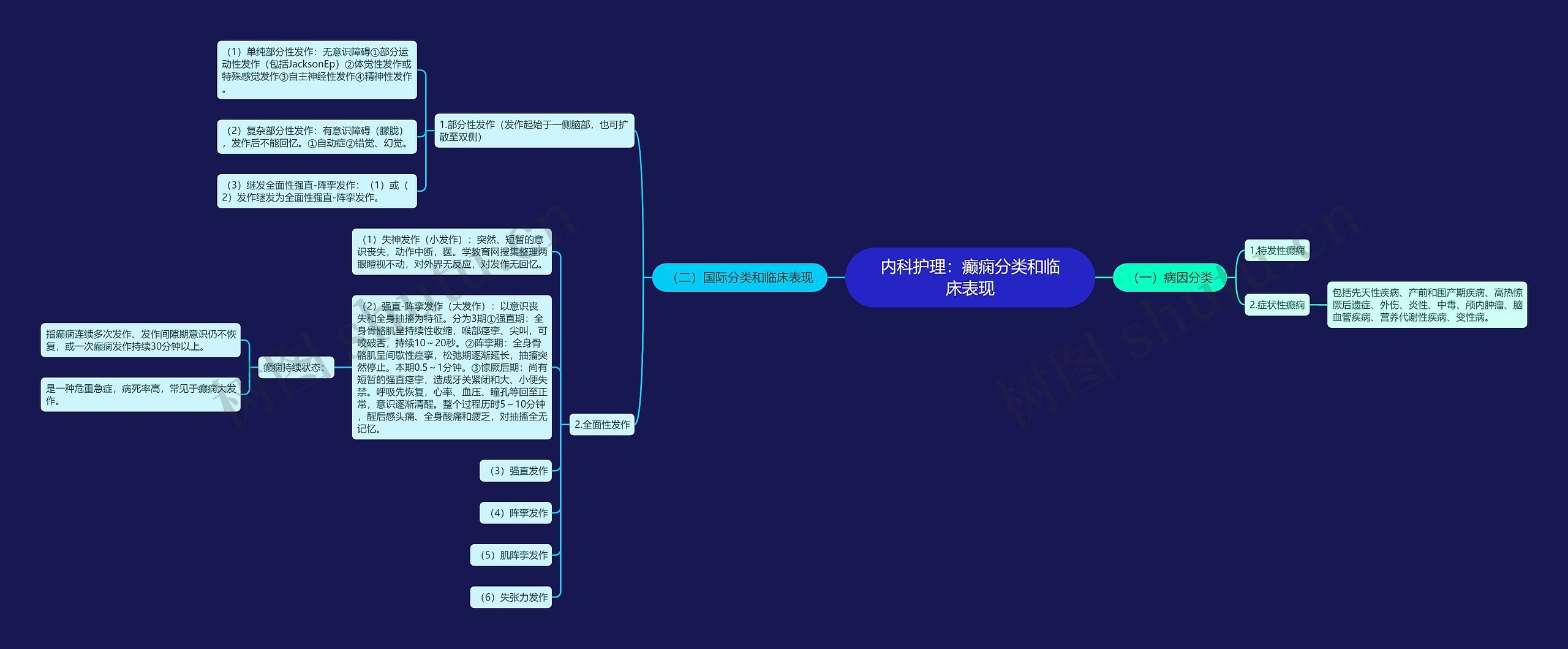 内科护理：癫痫分类和临床表现思维导图