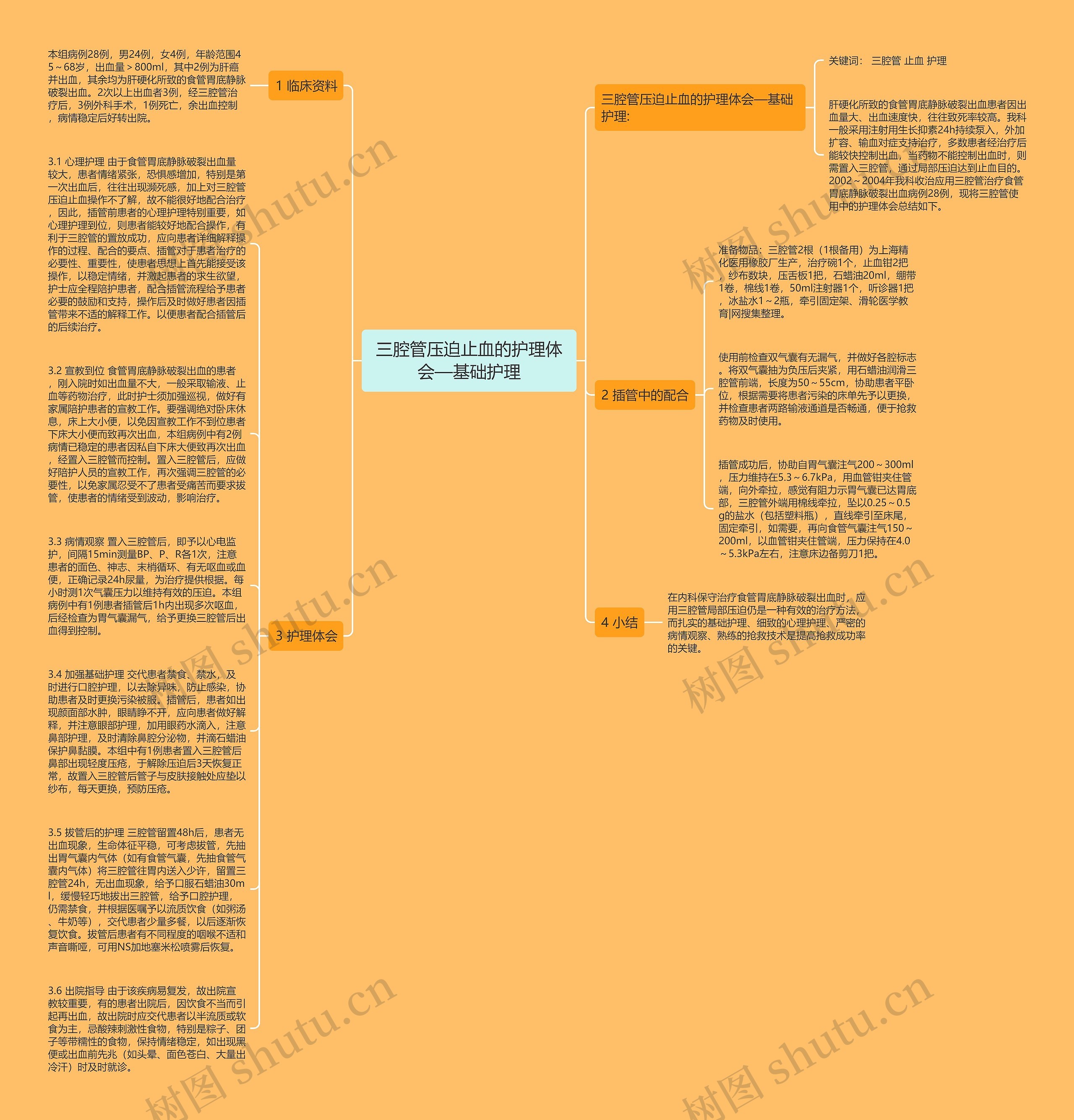 三腔管压迫止血的护理体会—基础护理思维导图