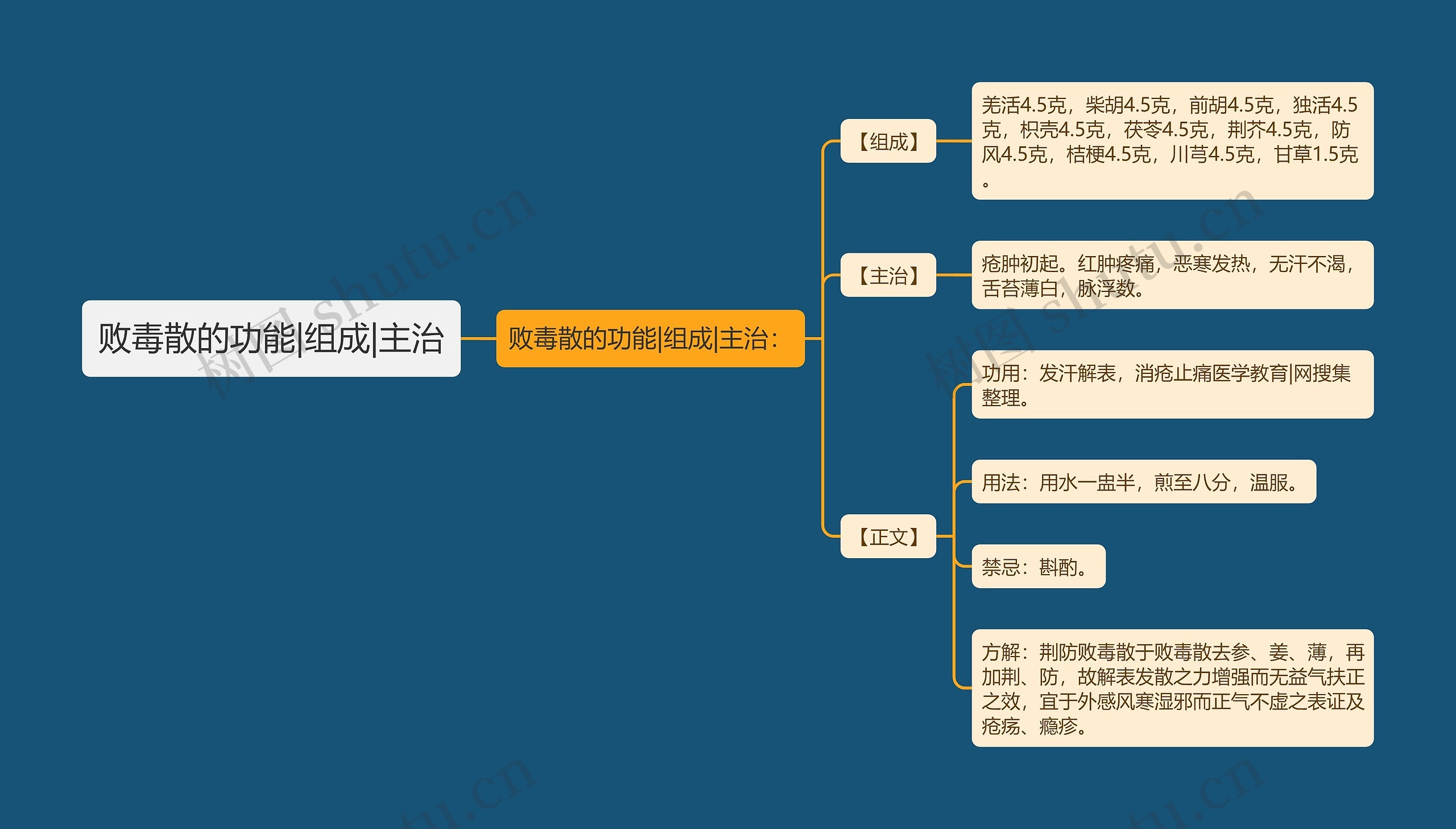 败毒散的功能|组成|主治思维导图