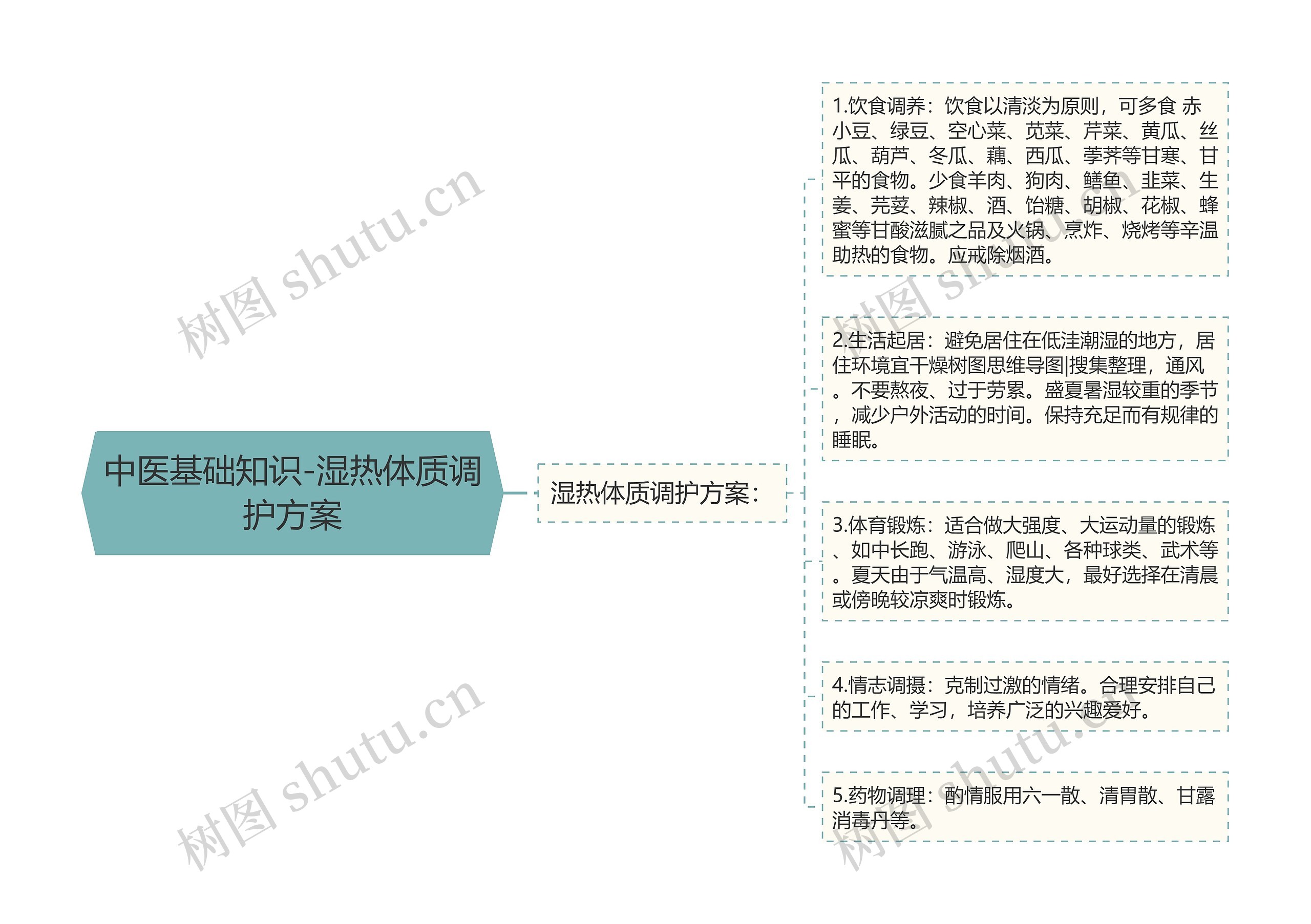 中医基础知识-湿热体质调护方案思维导图