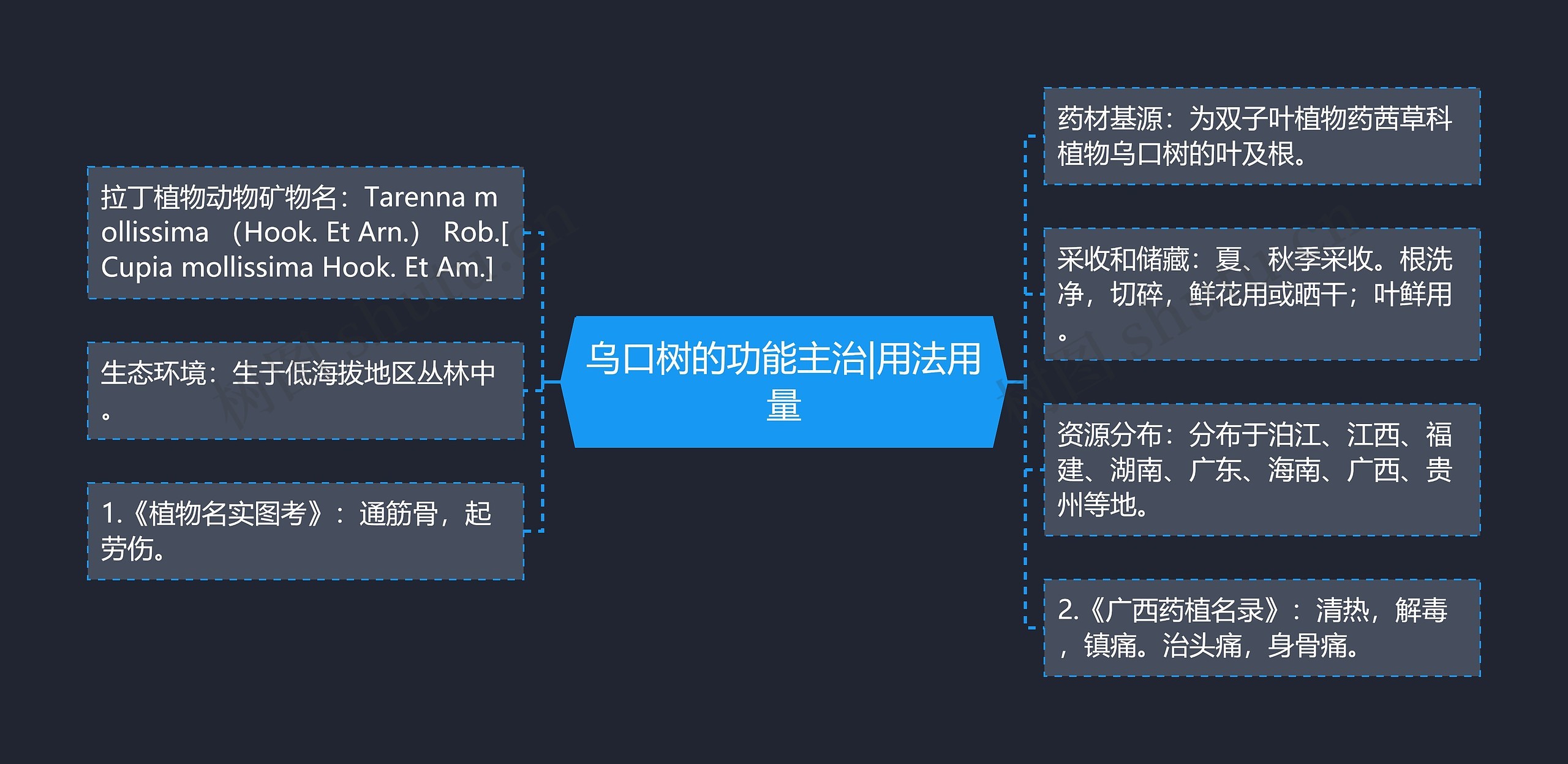 乌口树的功能主治|用法用量思维导图