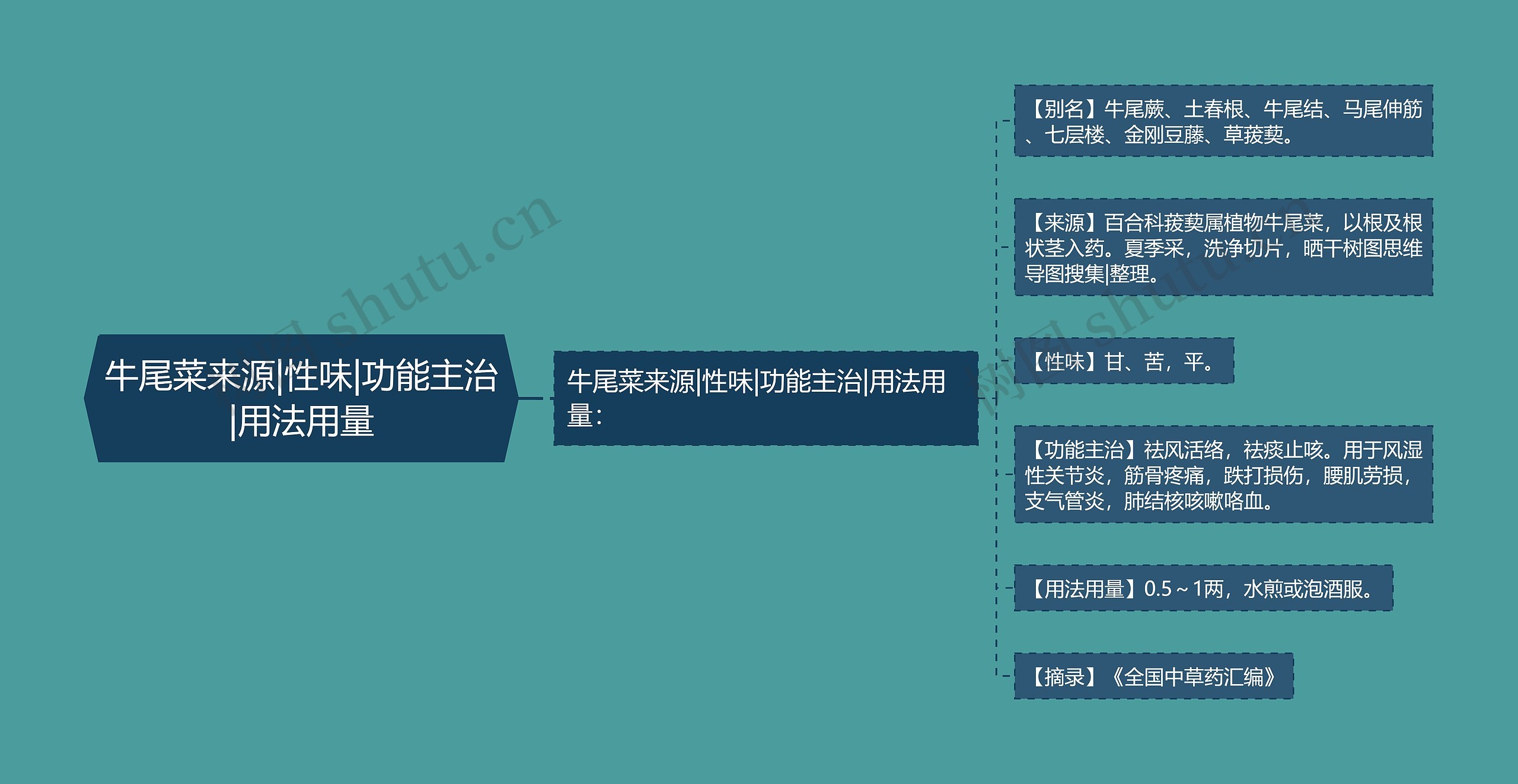 牛尾菜来源|性味|功能主治|用法用量思维导图