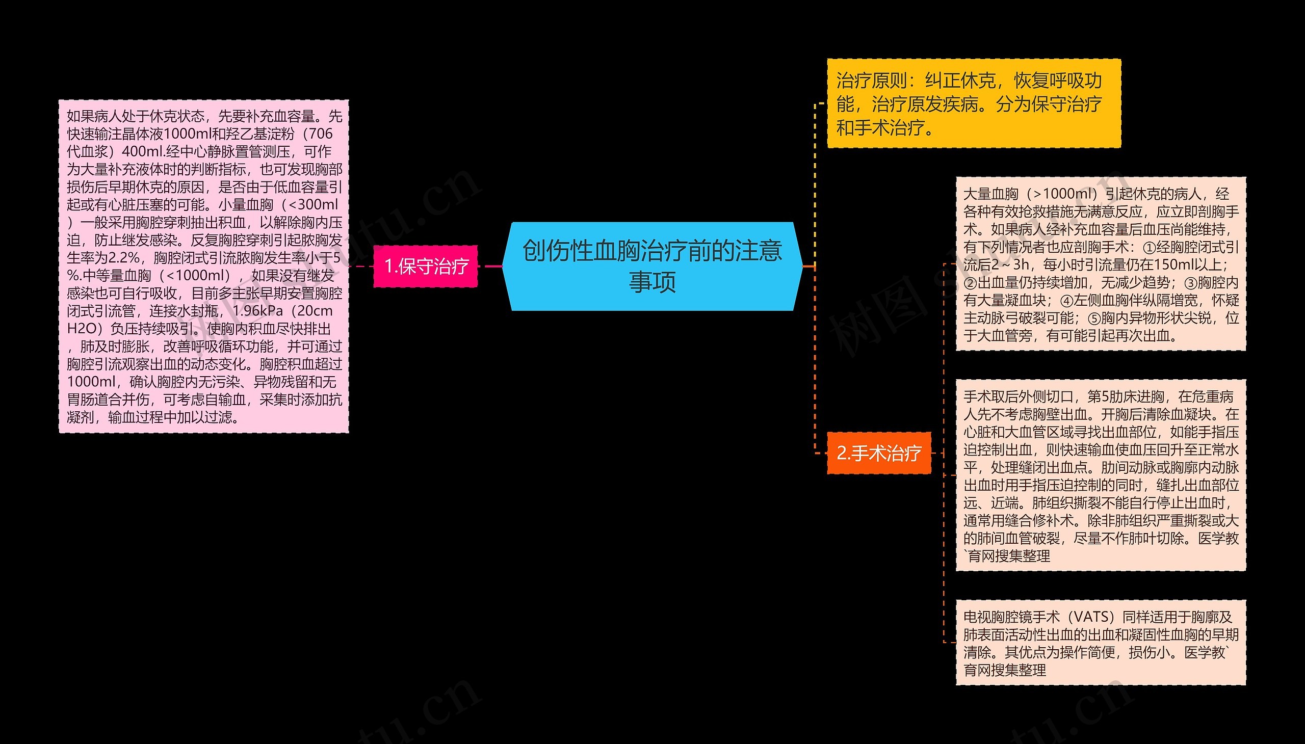 创伤性血胸治疗前的注意事项思维导图