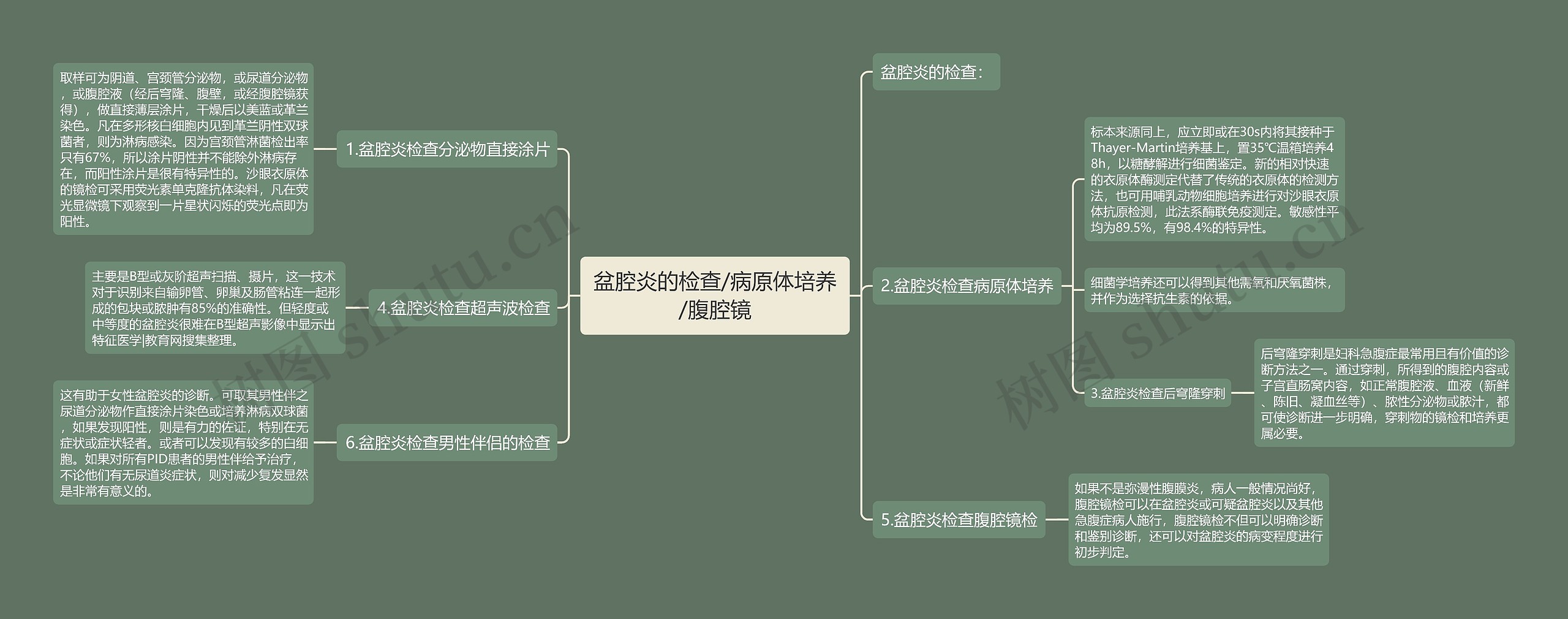 盆腔炎的检查/病原体培养/腹腔镜思维导图