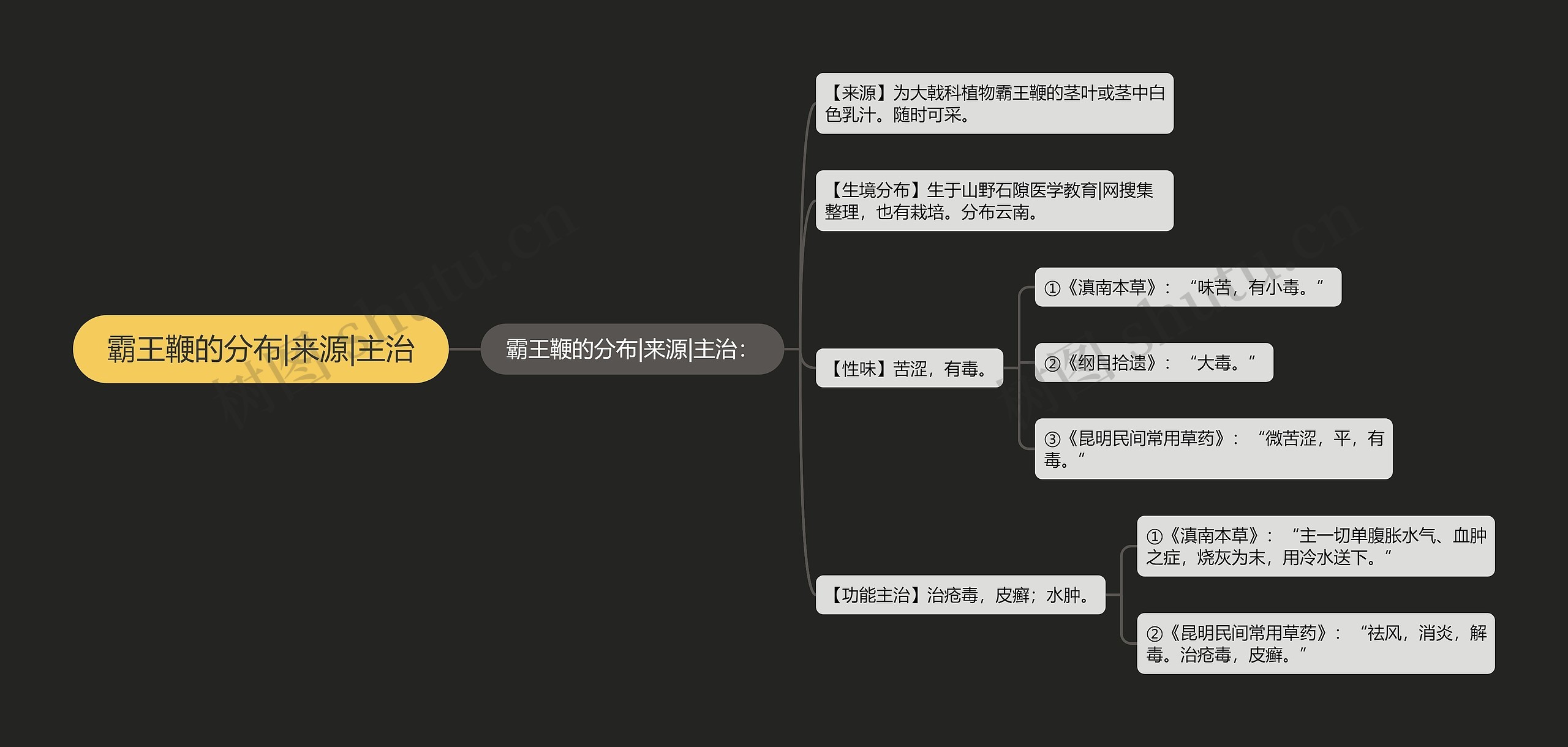 霸王鞭的分布|来源|主治思维导图