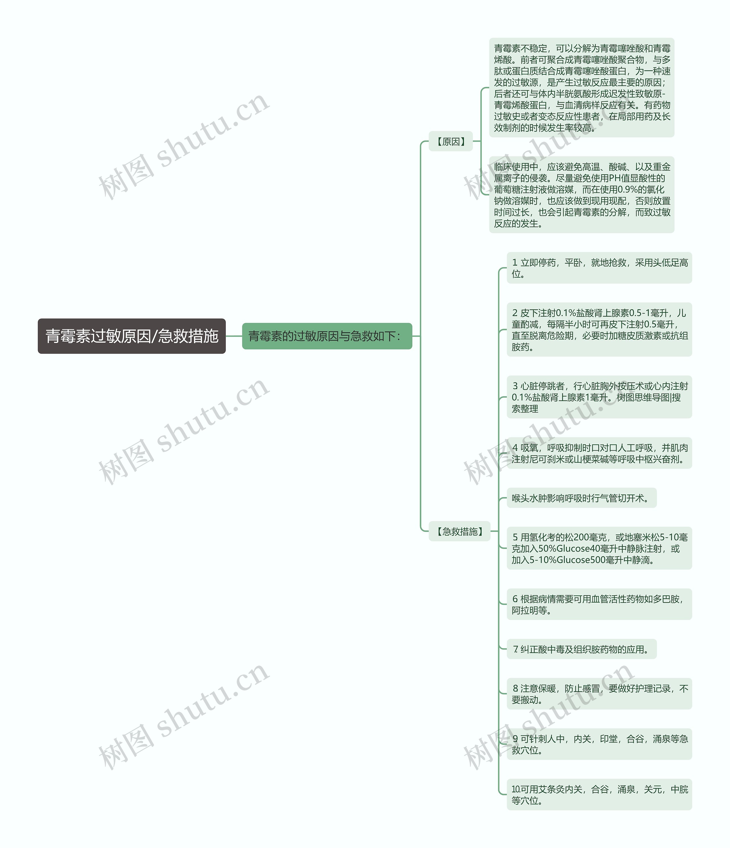 青霉素过敏原因/急救措施思维导图