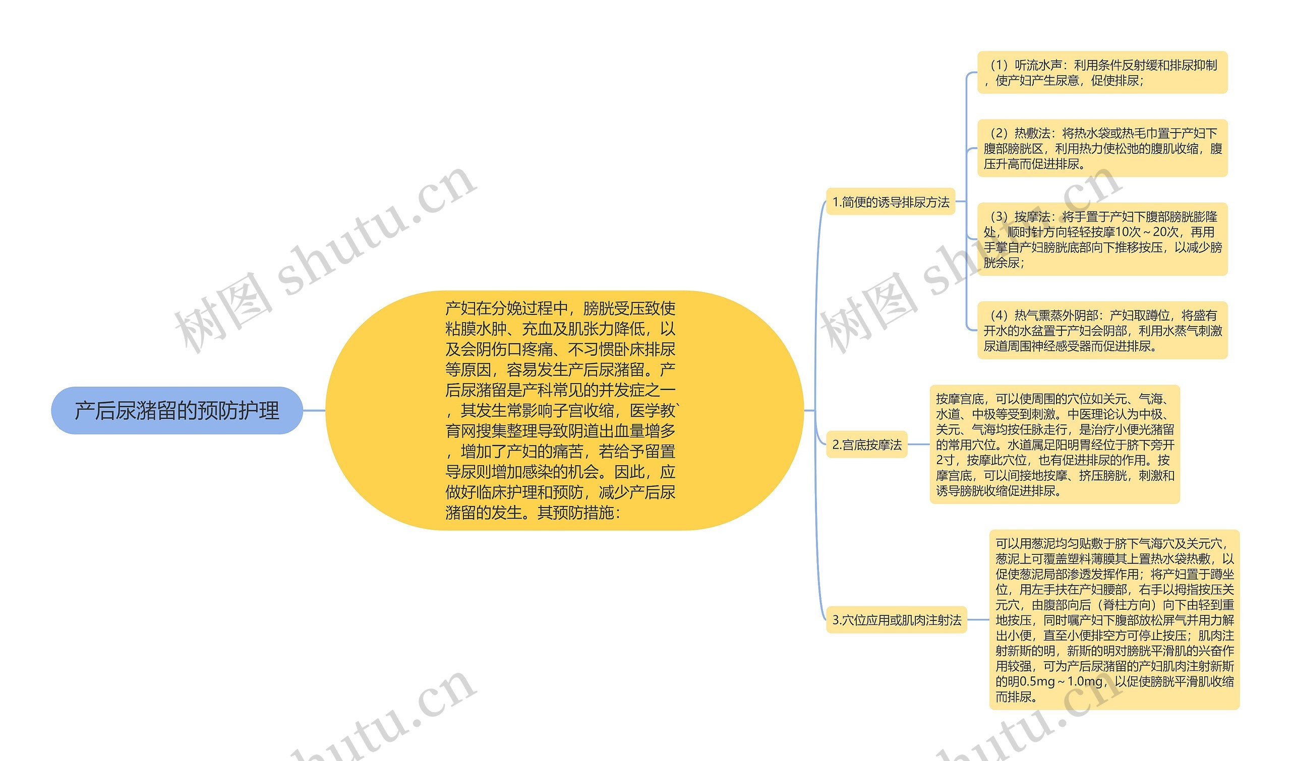 产后尿潴留的预防护理思维导图