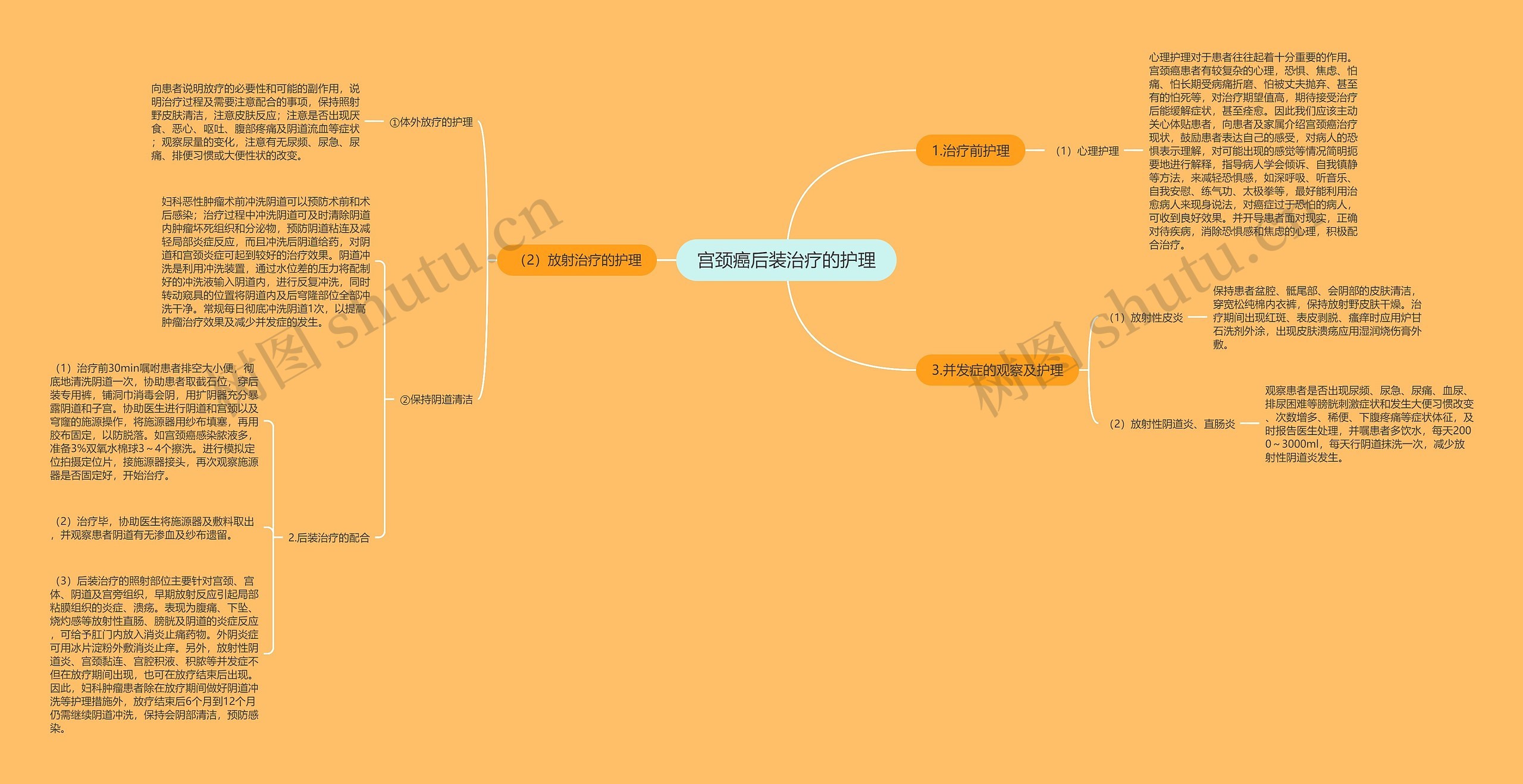 宫颈癌后装治疗的护理思维导图