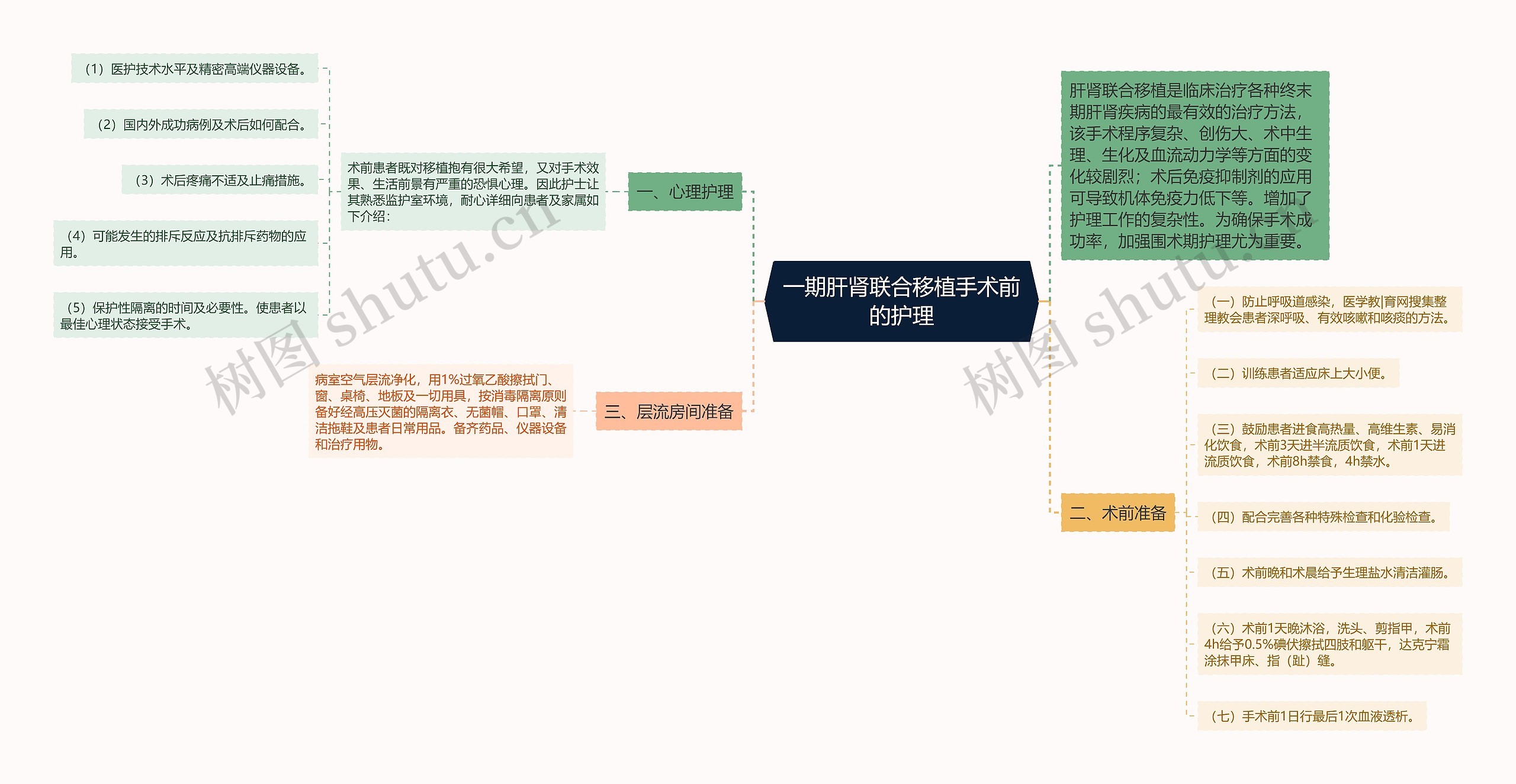 一期肝肾联合移植手术前的护理思维导图