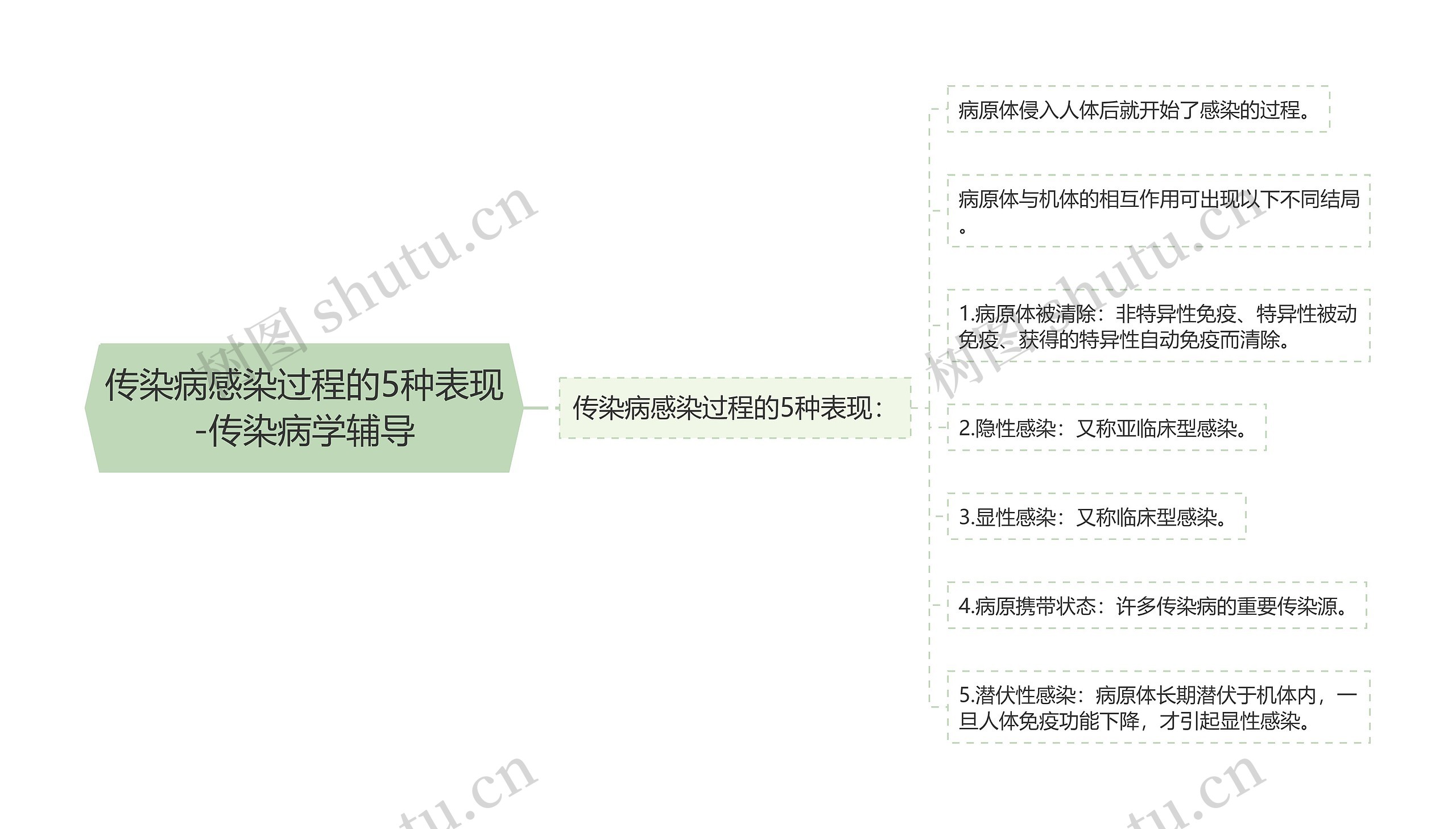 传染病感染过程的5种表现-传染病学辅导思维导图