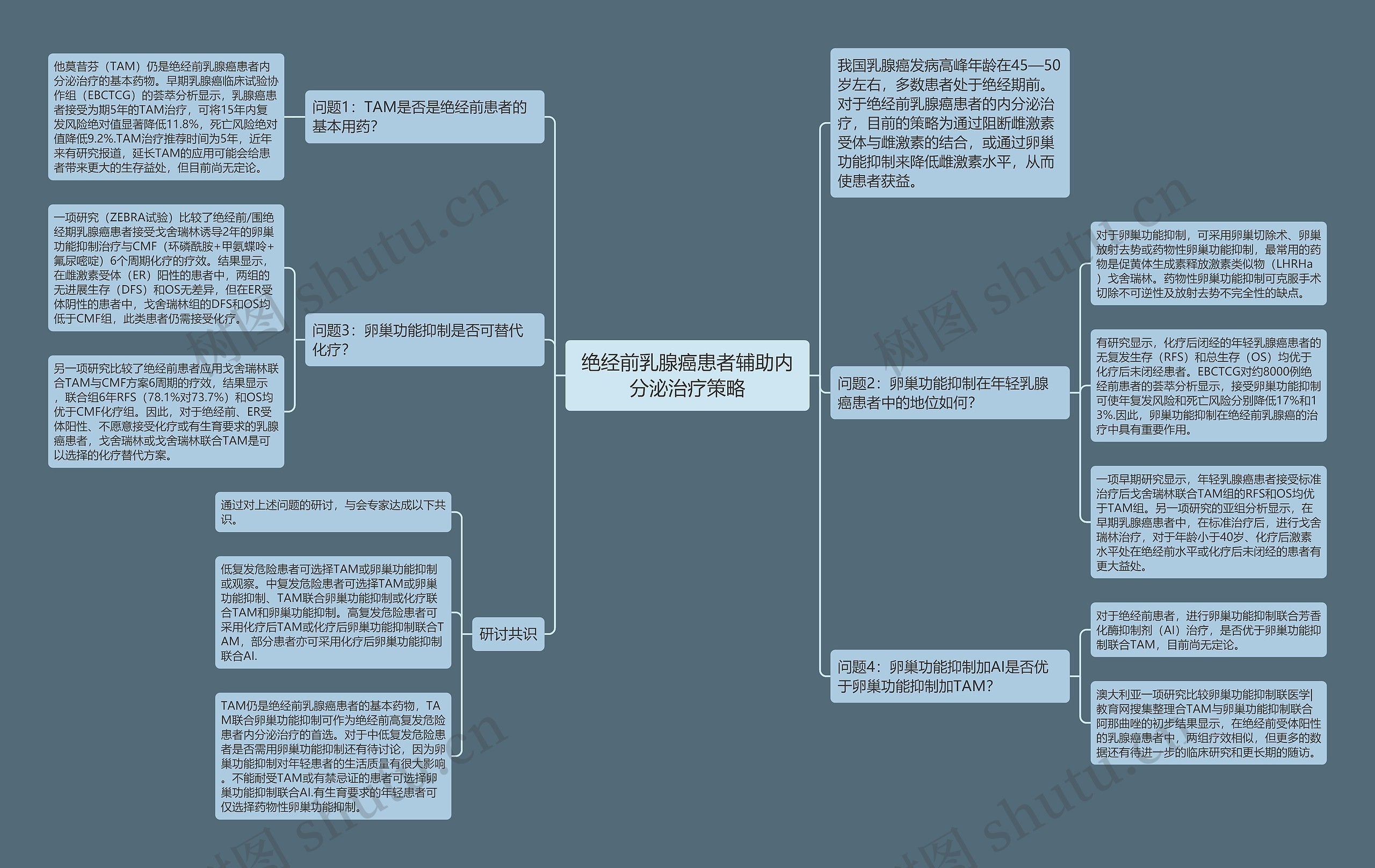 绝经前乳腺癌患者辅助内分泌治疗策略思维导图