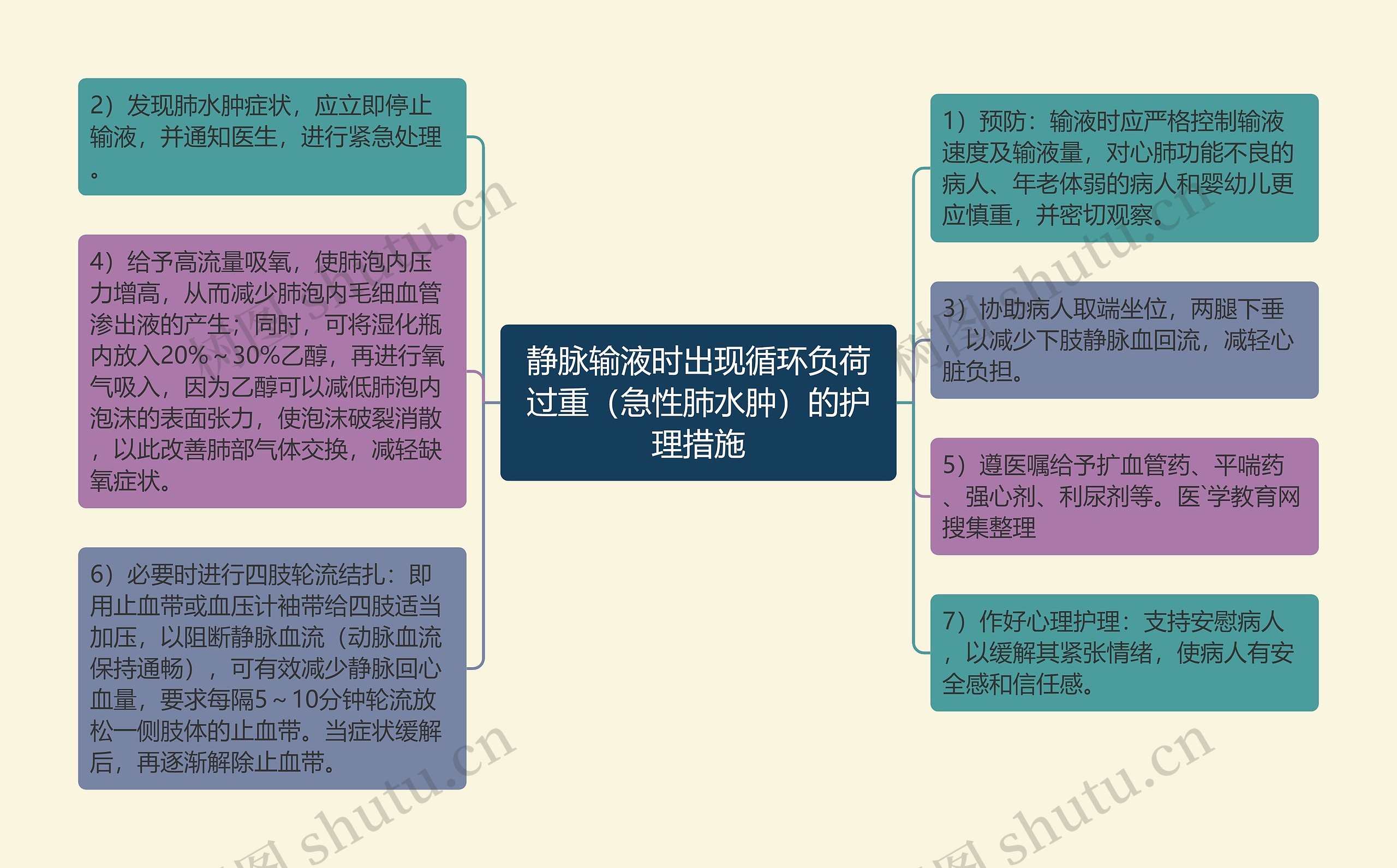 静脉输液时出现循环负荷过重（急性肺水肿）的护理措施思维导图